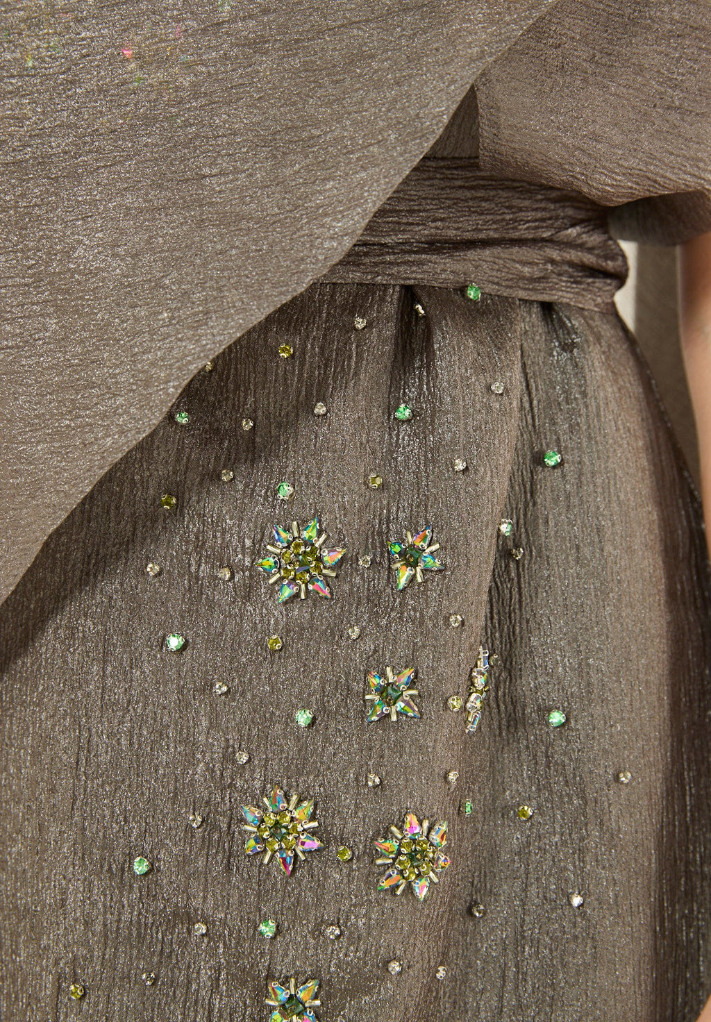 Embellished Drape Overlay Gown