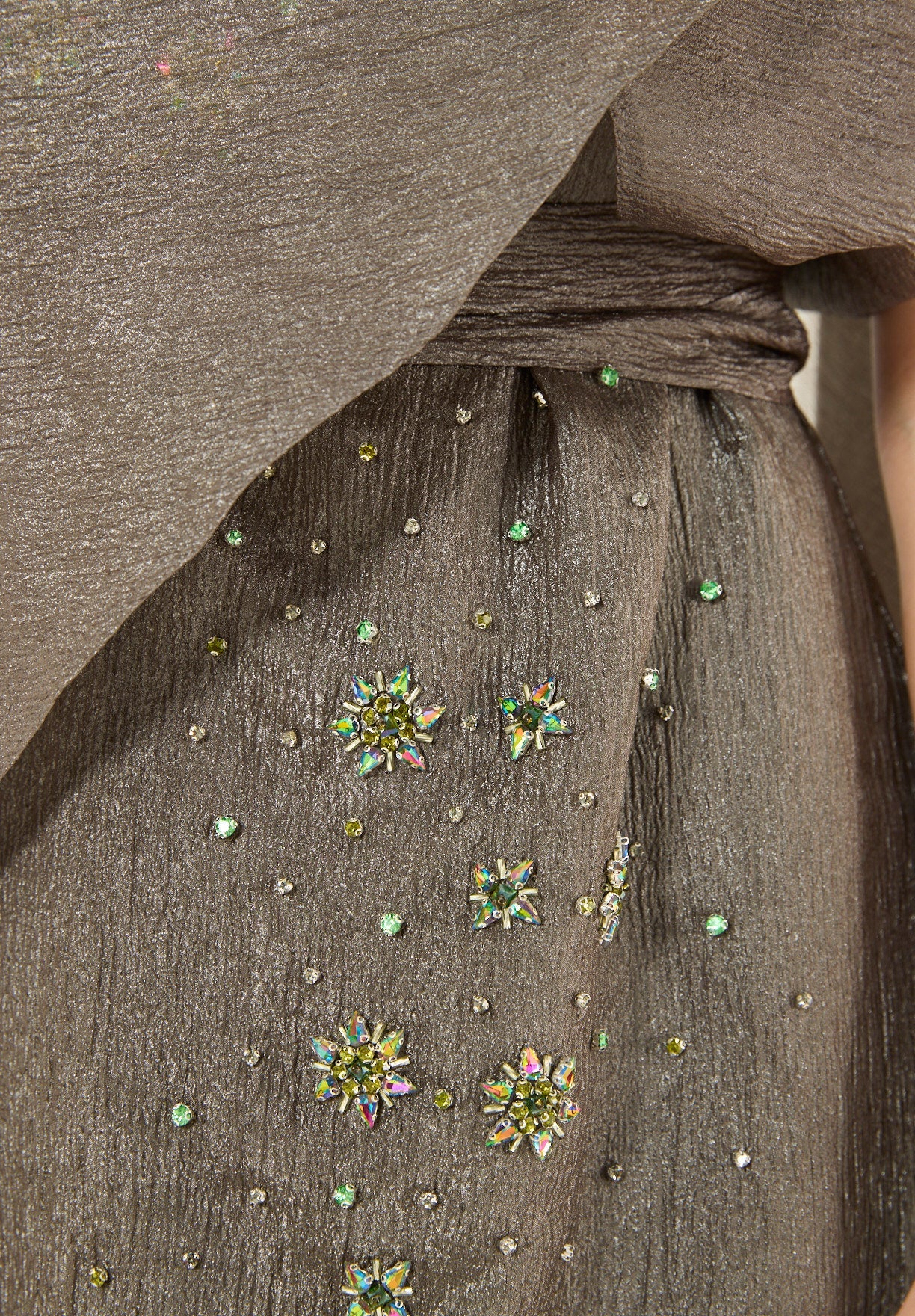 Embellished Drape Overlay Gown