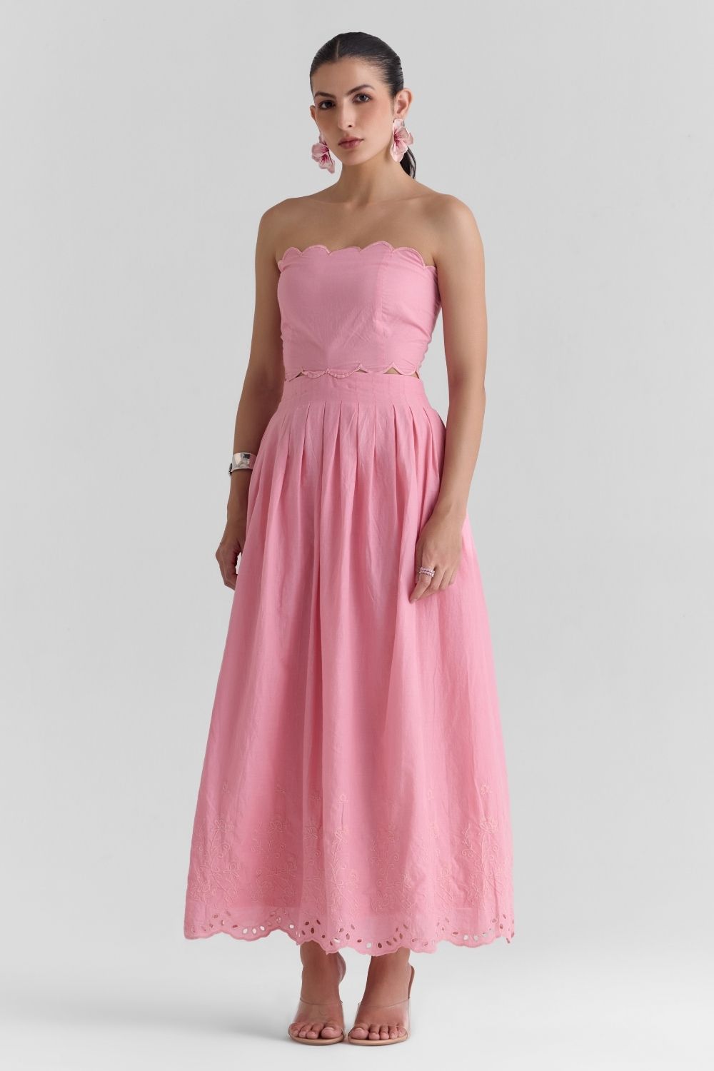 Roselle Pink Scalloped Midi Dress