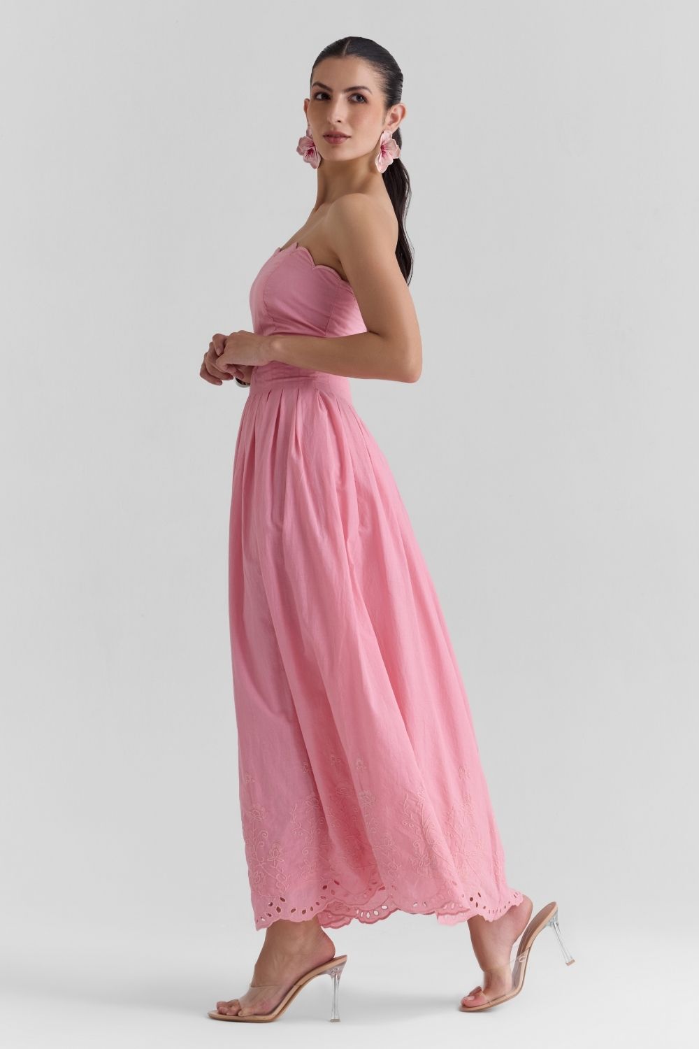 Roselle Pink Scalloped Midi Dress