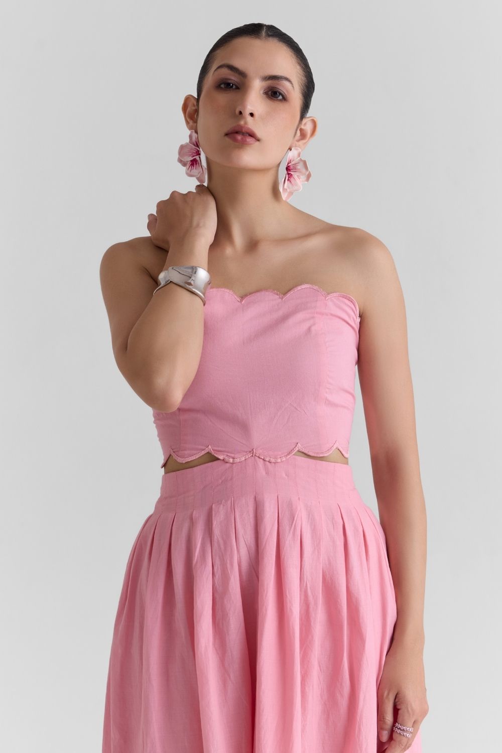 Roselle Pink Scalloped Midi Dress