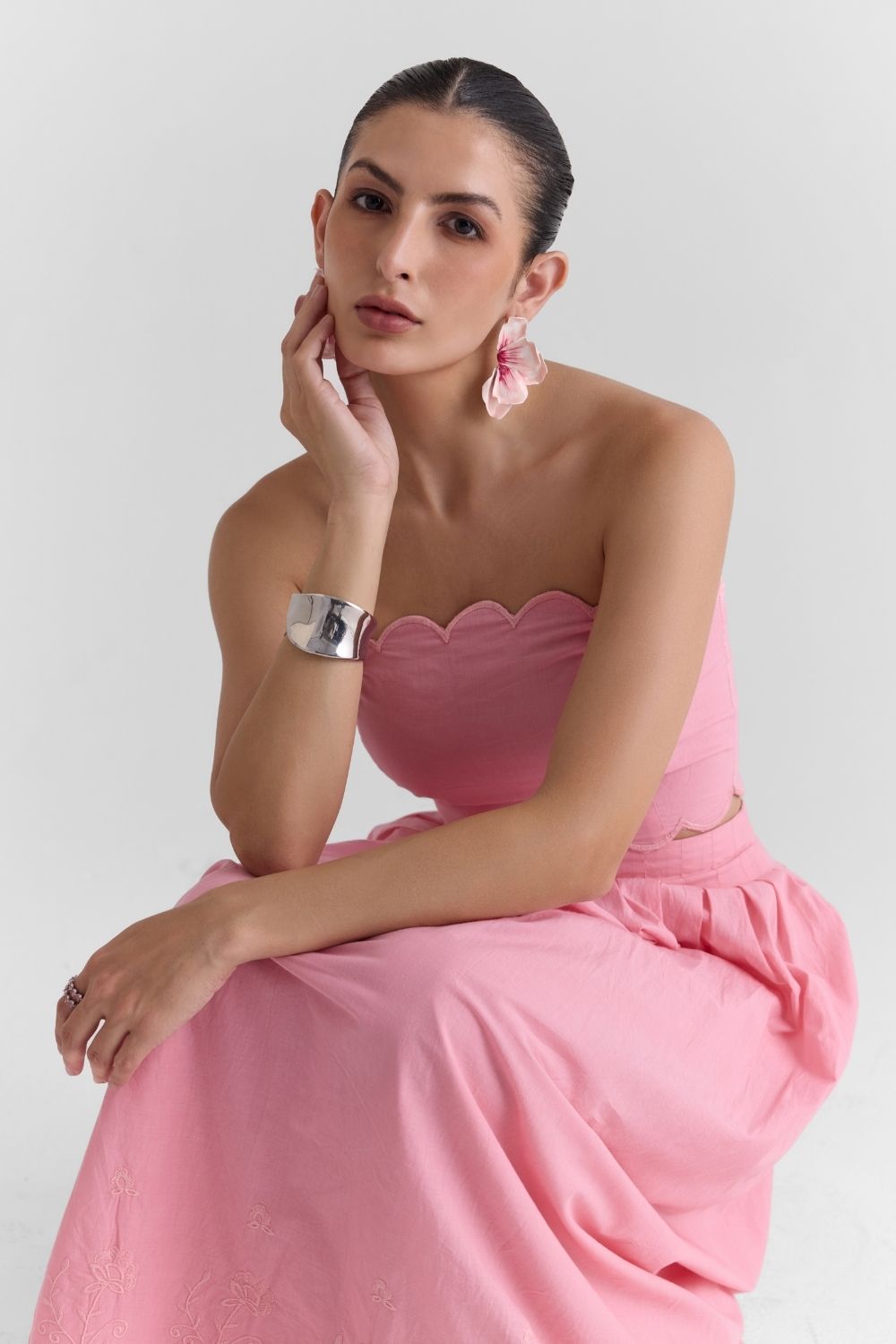 Roselle Pink Scalloped Midi Dress