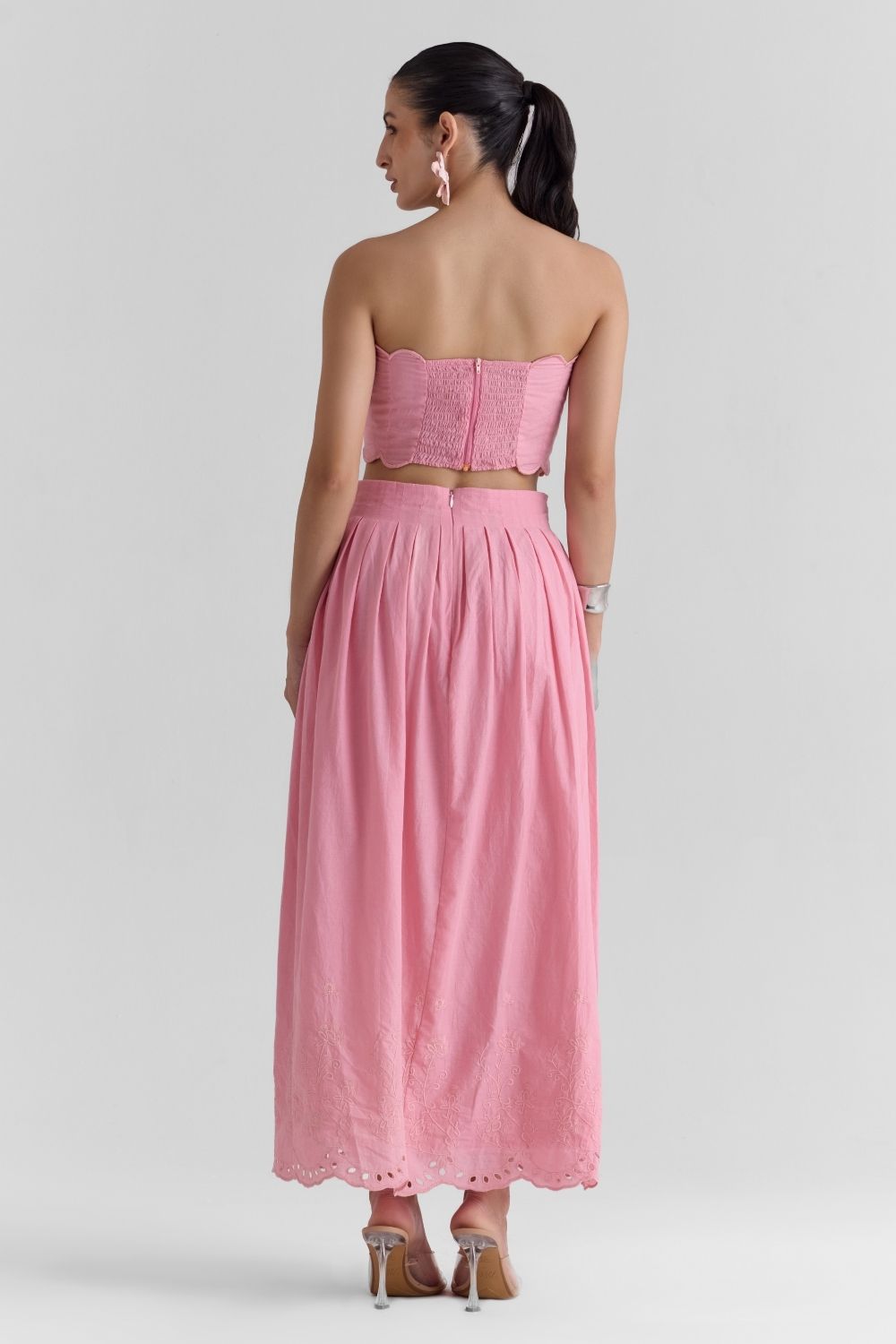 Roselle Pink Scalloped Midi Dress