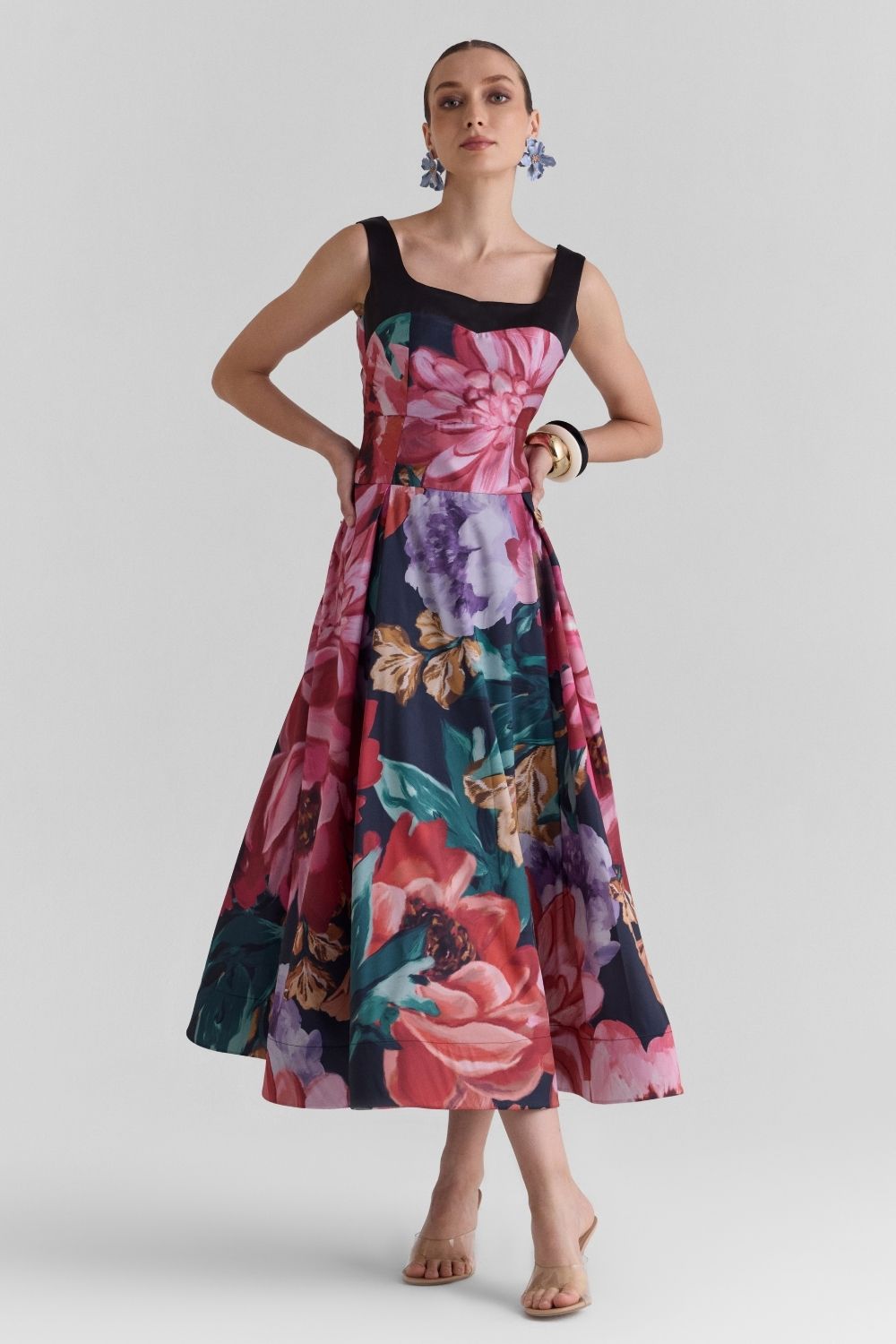 Flutter Satin Flared Midi Dress