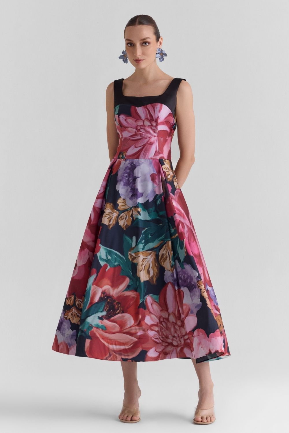 Flutter Satin Flared Midi Dress