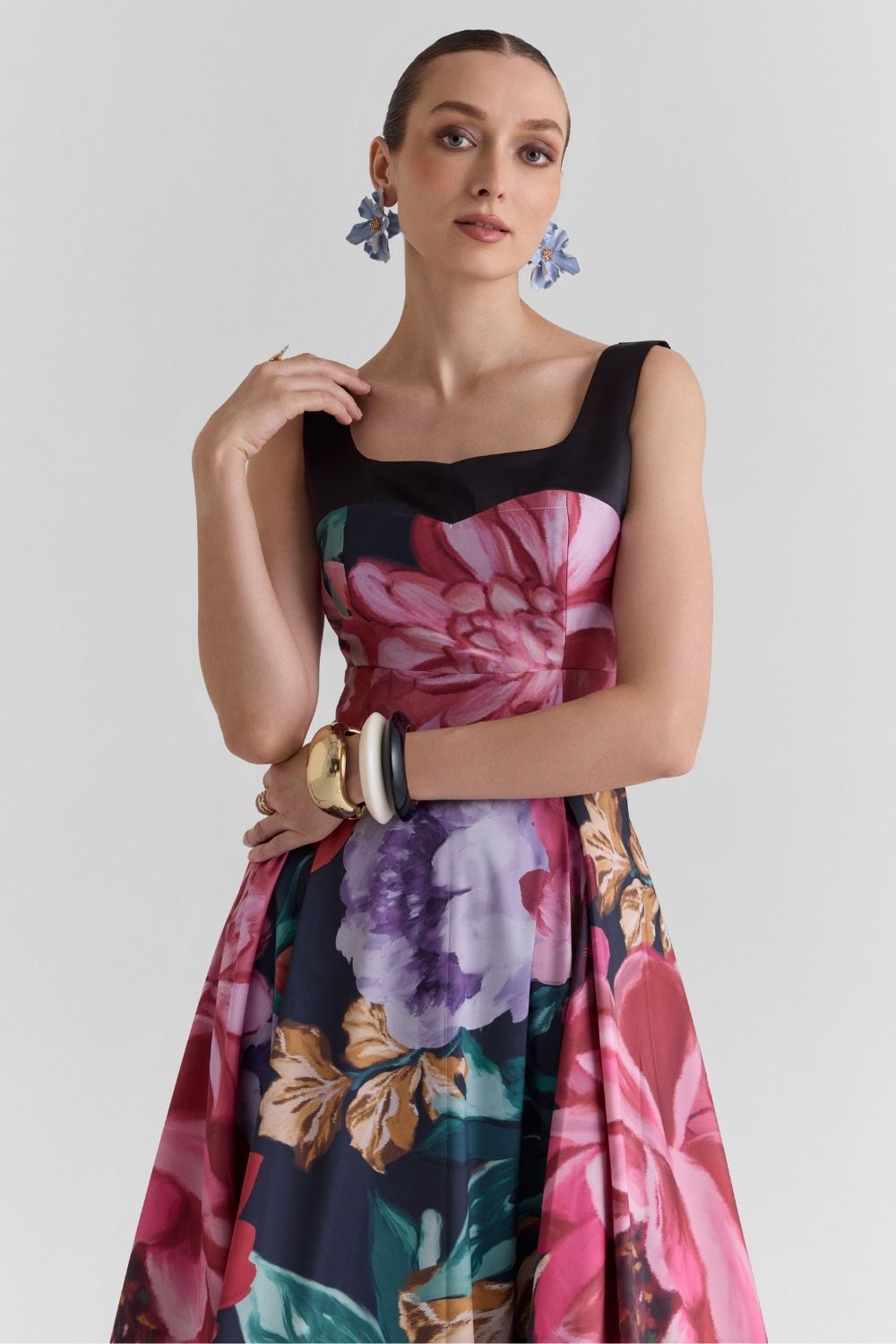 Flutter Satin Flared Midi Dress