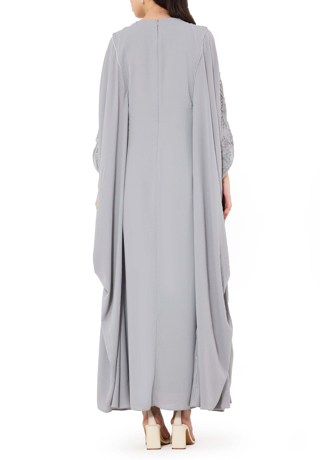 Beautiful Embroidered Round neckline Jalabiya With Symmetrical Ruched Details