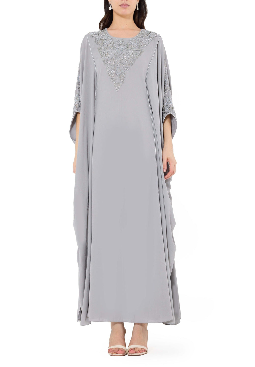 Beautiful Embroidered Round neckline Jalabiya With Symmetrical Ruched Details