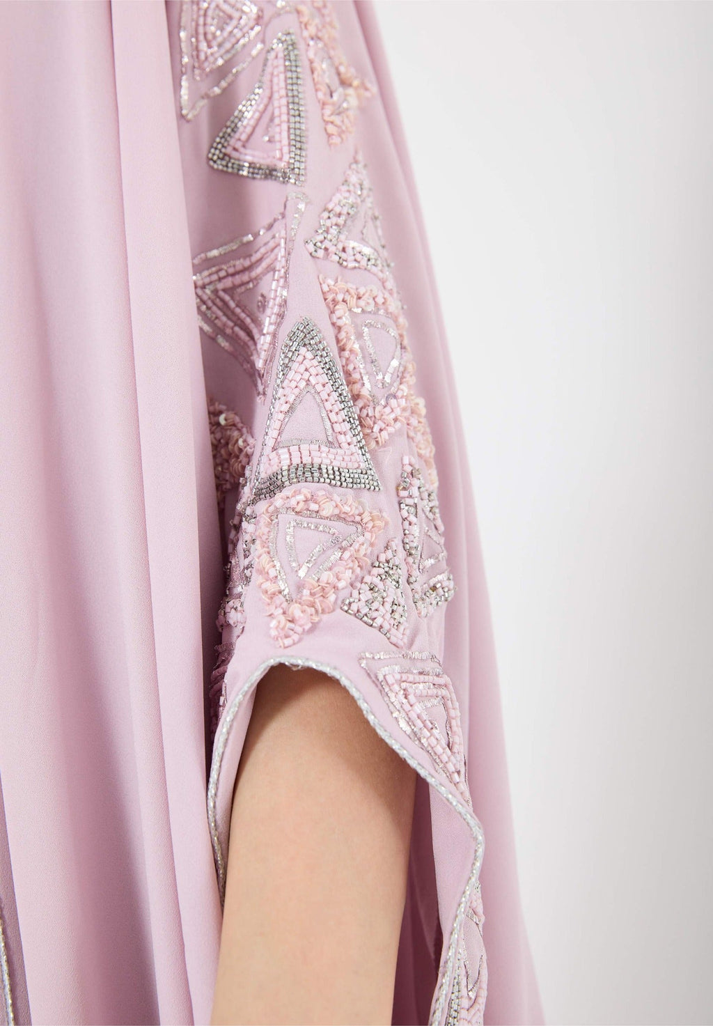 Beautiful Embroidered Round neckline Jalabiya With Symmetrical Ruched Details