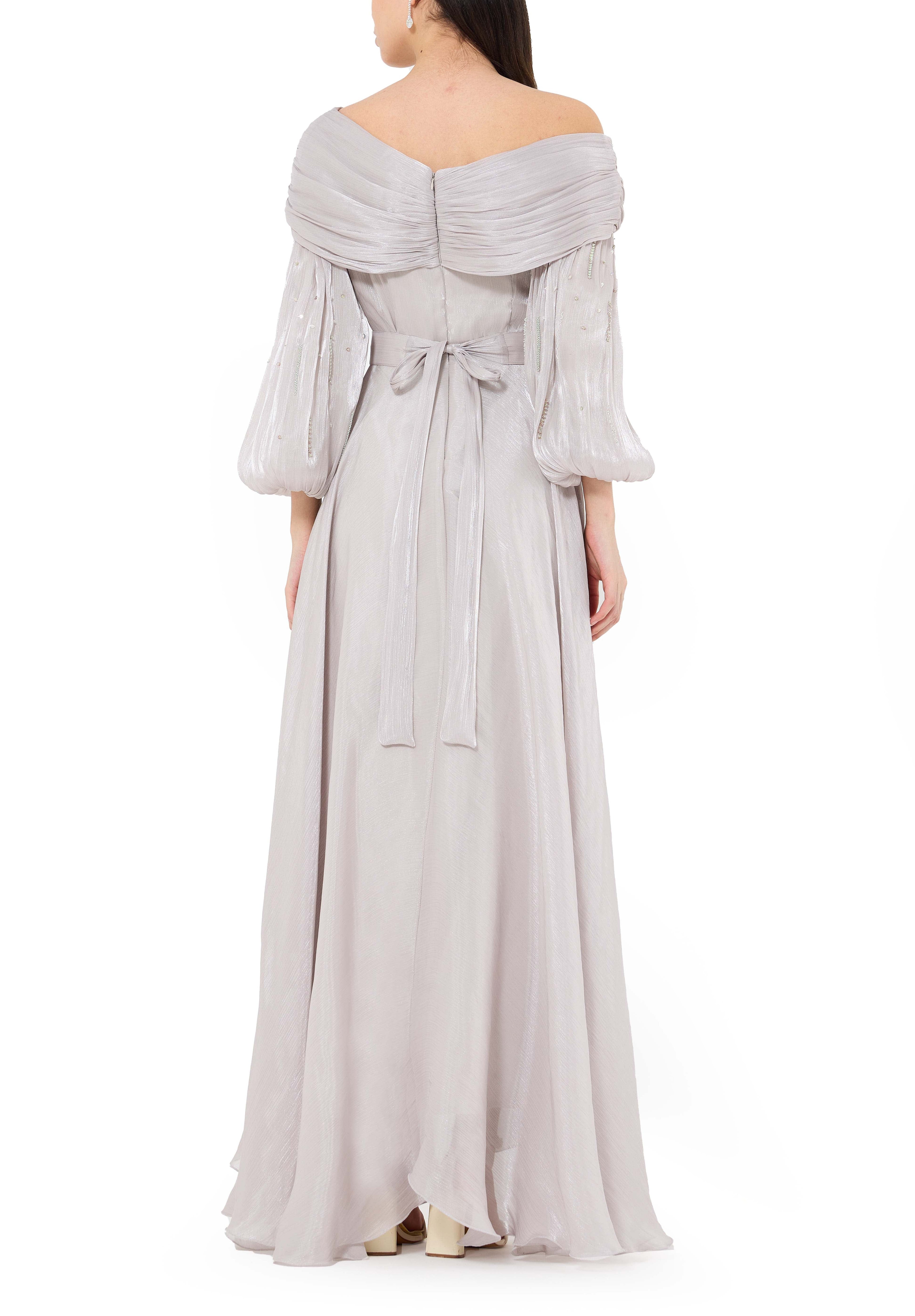 Asymmetrical Wrap Over Organza Long Dress