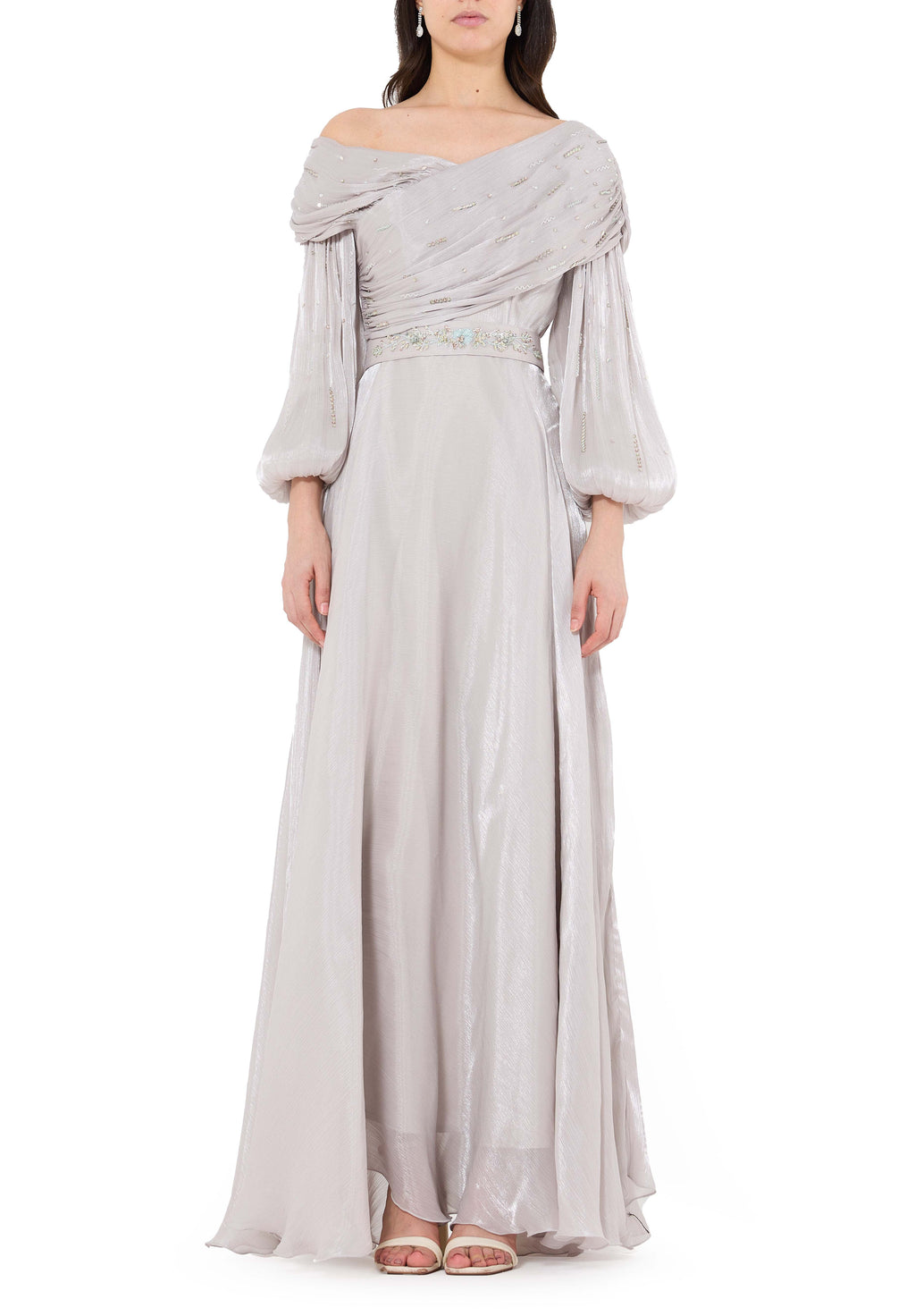 Asymmetrical Wrap Over Organza Long Dress