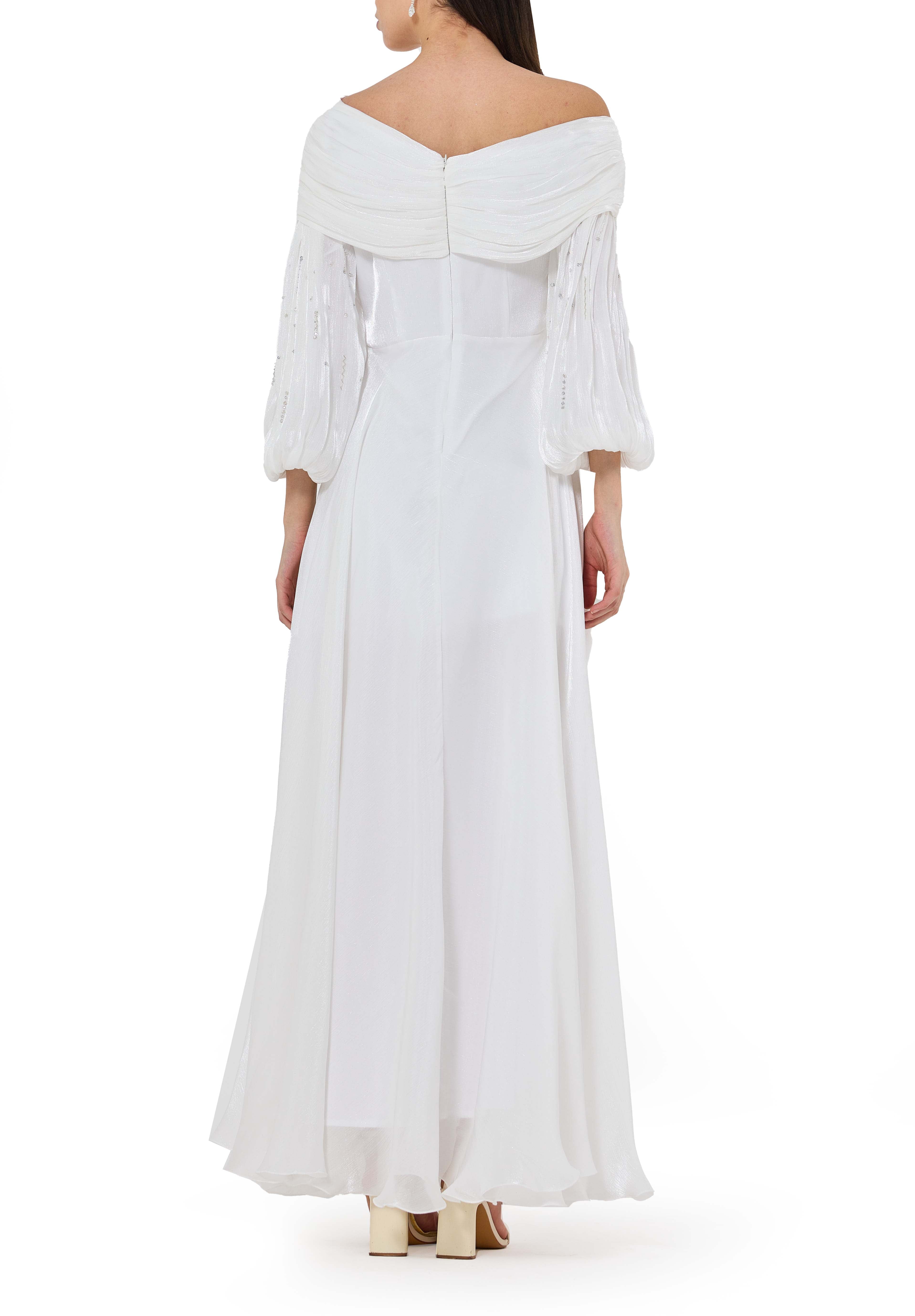 Asymmetrical Wrap Over Organza Long Dress