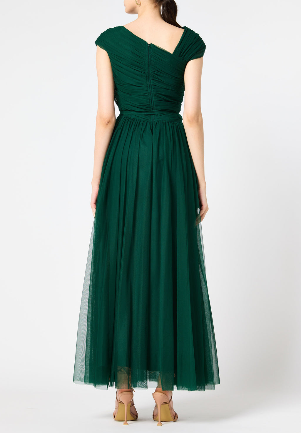 Beautiful Embroidered Tulle Dress With Drape Details On The Body And V-Neckline