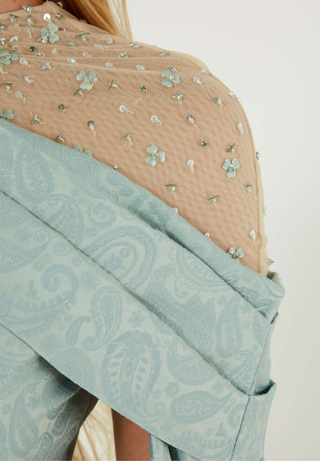 Beautiful Asymmetrical Pattered Long Dress With Embroidery Details And Long Cape Sleeves