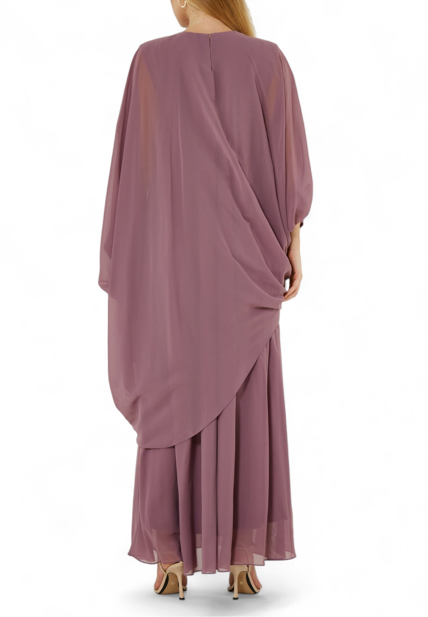 Beautiful Chiffon Draped  Dress with Embroidery Details And Long Sleeves