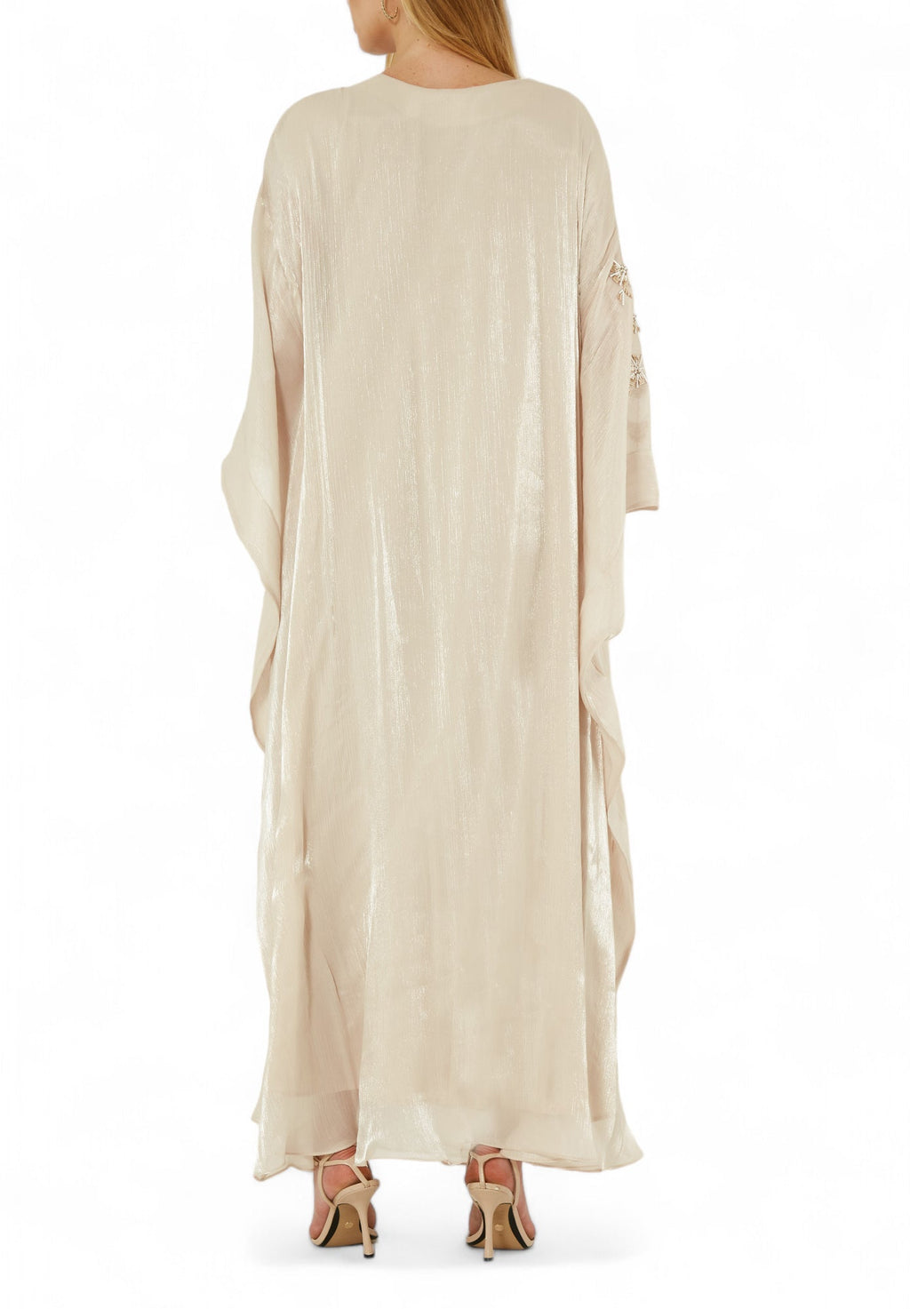 Stunning Round neckline Embroidered Organza Jalabiya With Draped Sleeves