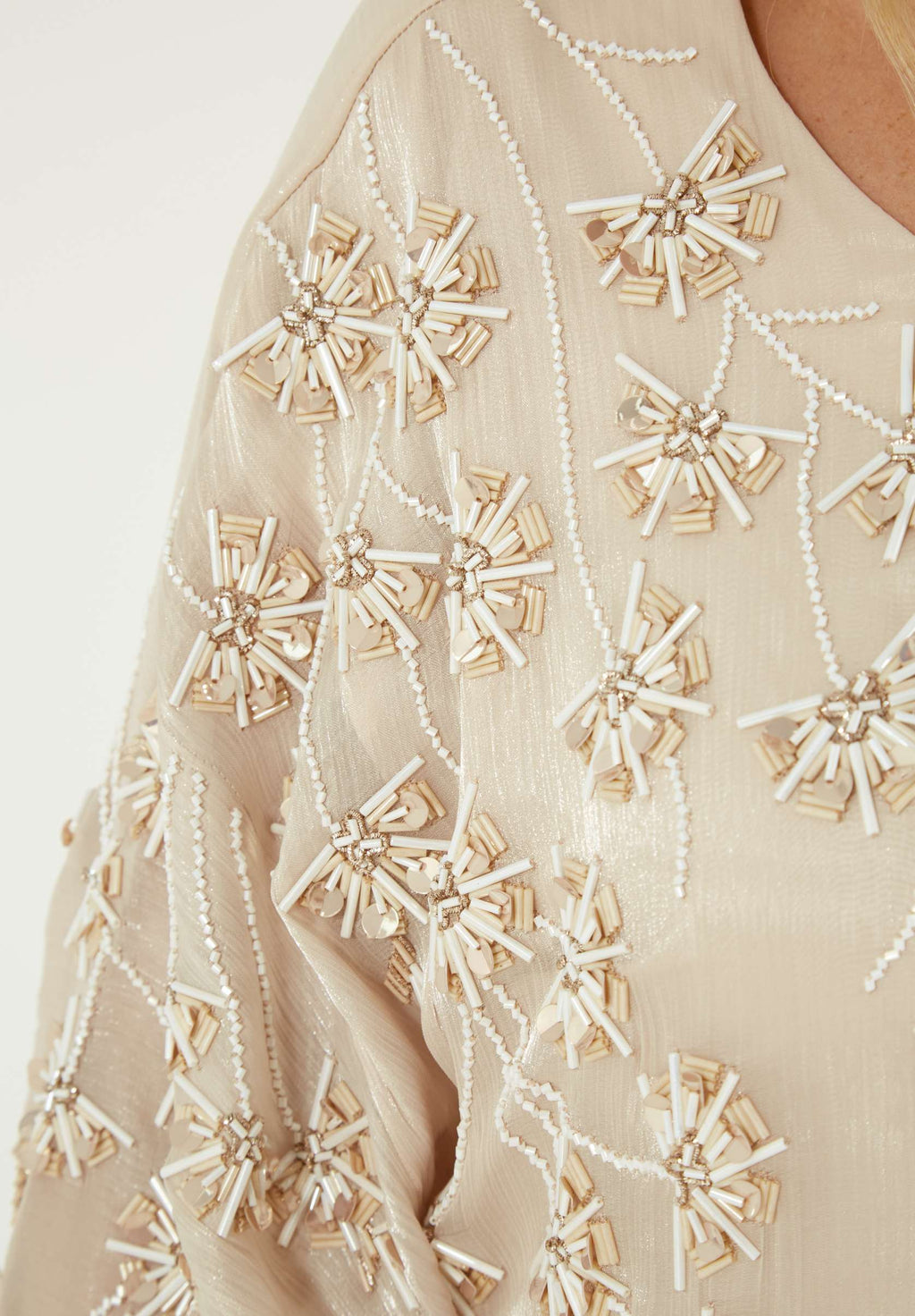 Stunning Round neckline Embroidered Organza Jalabiya With Draped Sleeves