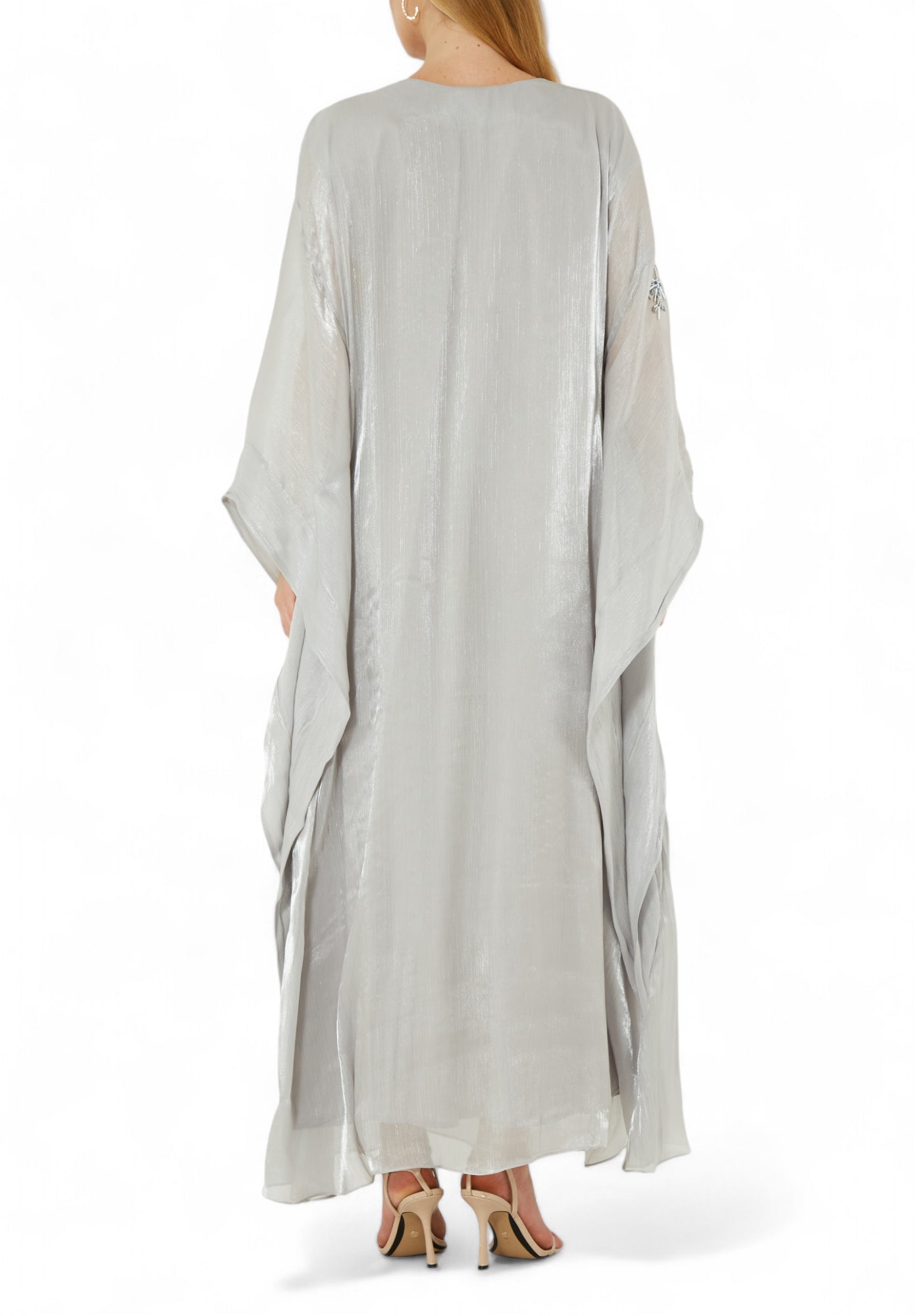 Stunning Round neckline Embroidered Organza Jalabiya With Draped Sleeves