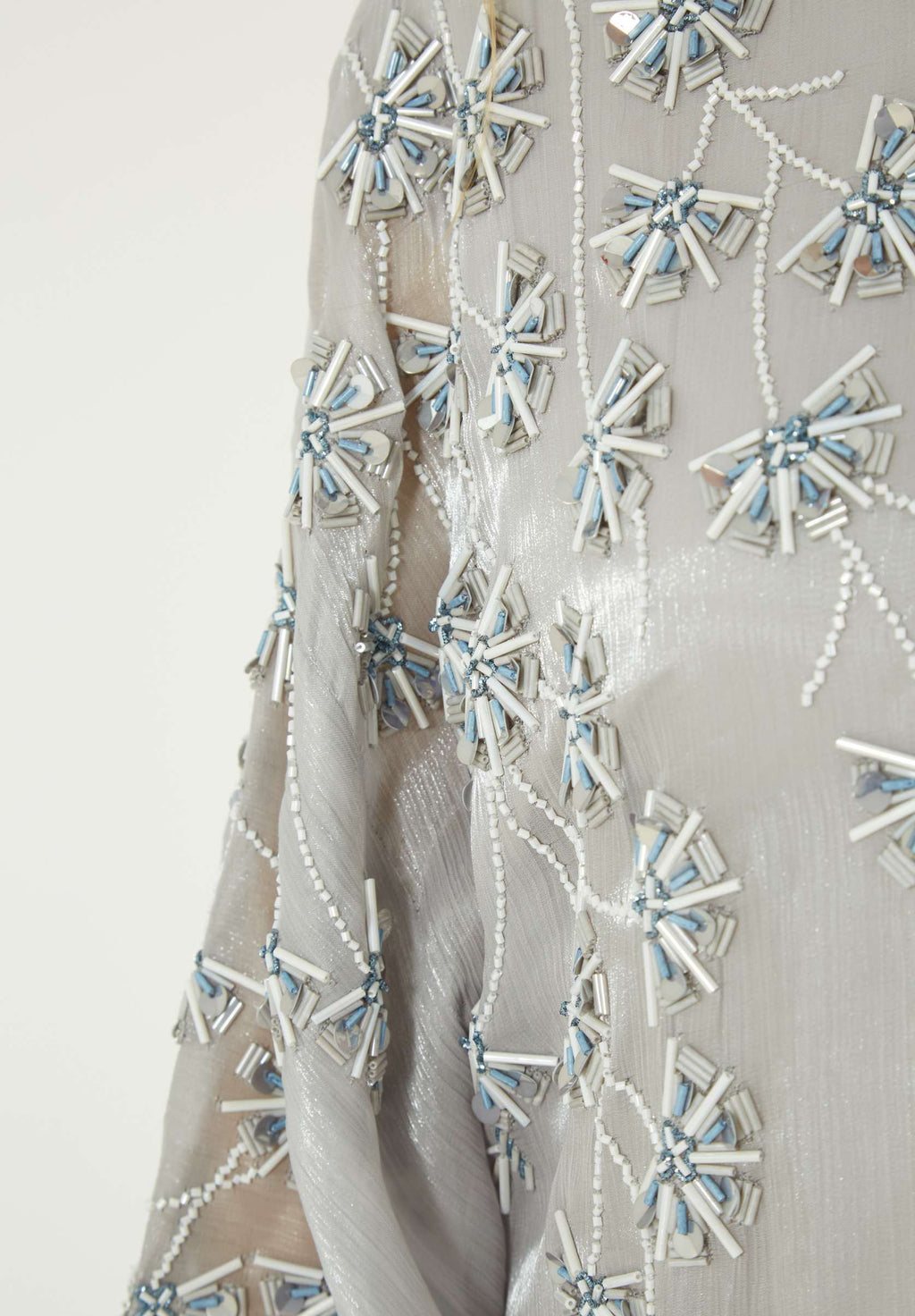 Stunning Round neckline Embroidered Organza Jalabiya With Draped Sleeves