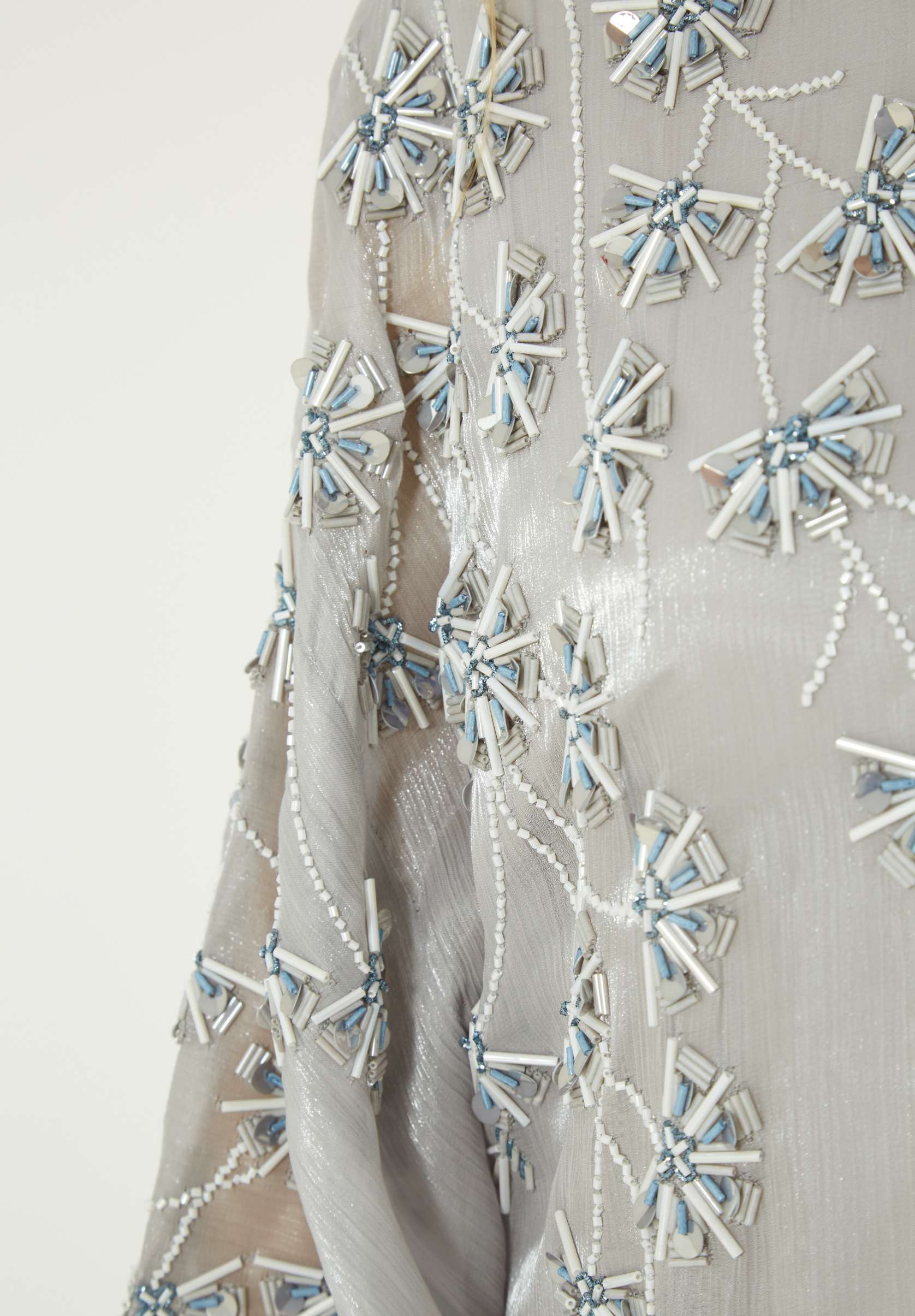 Stunning Round neckline Embroidered Organza Jalabiya With Draped Sleeves