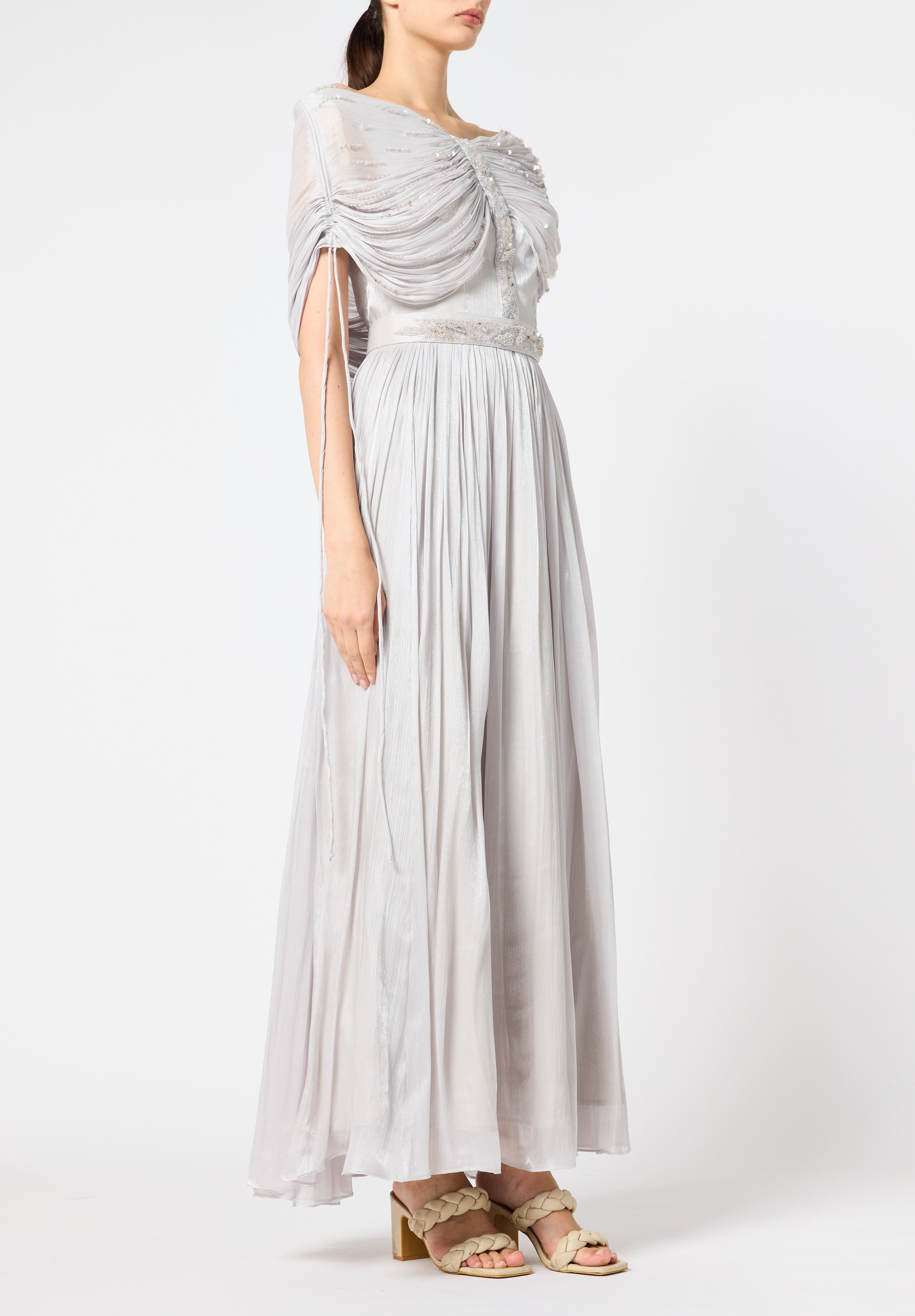Beautiful Off shoulder Silk Dress With Ruched details On The Body