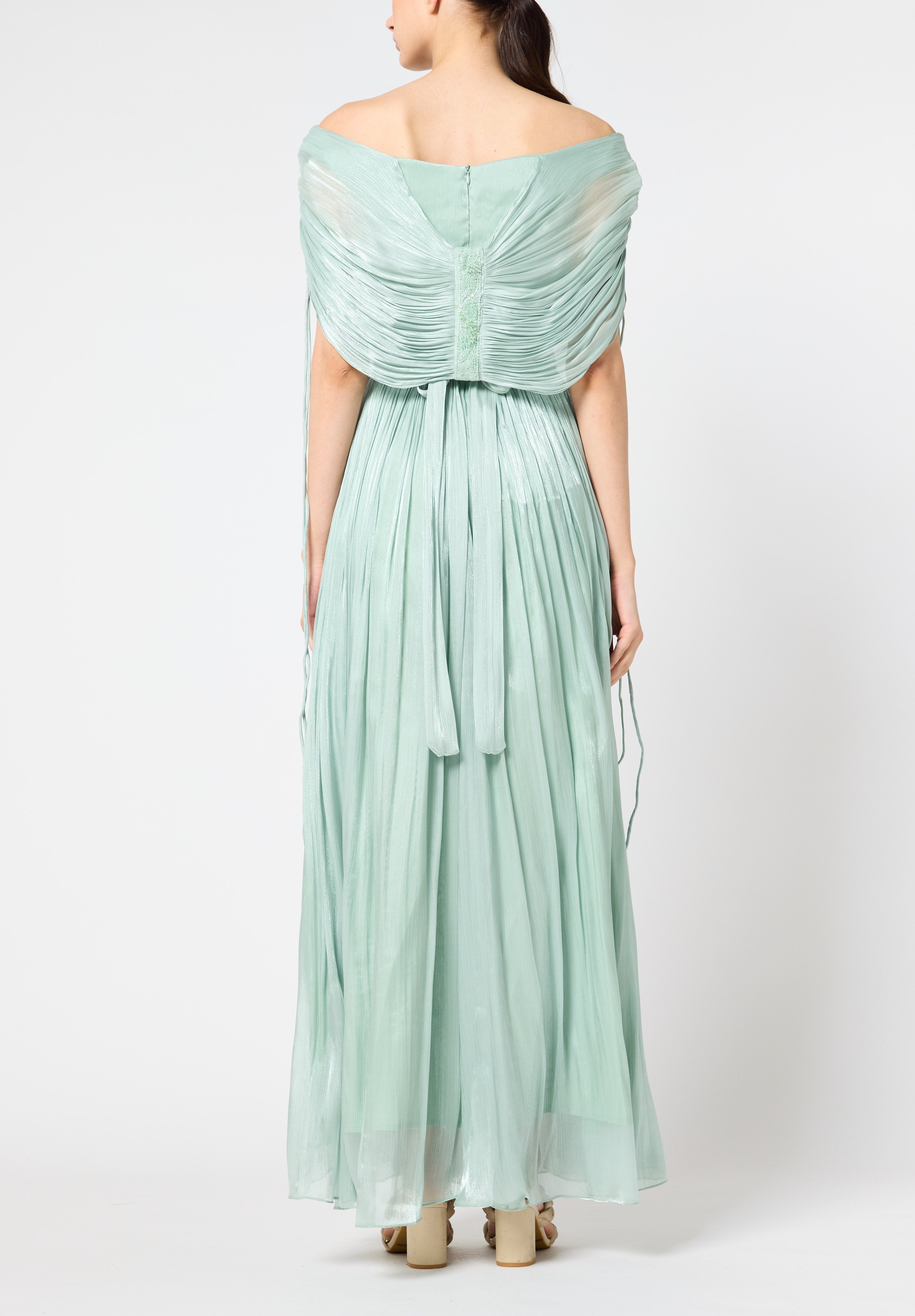 Beautiful Off shoulder Silk Dress With Ruched details On The Body