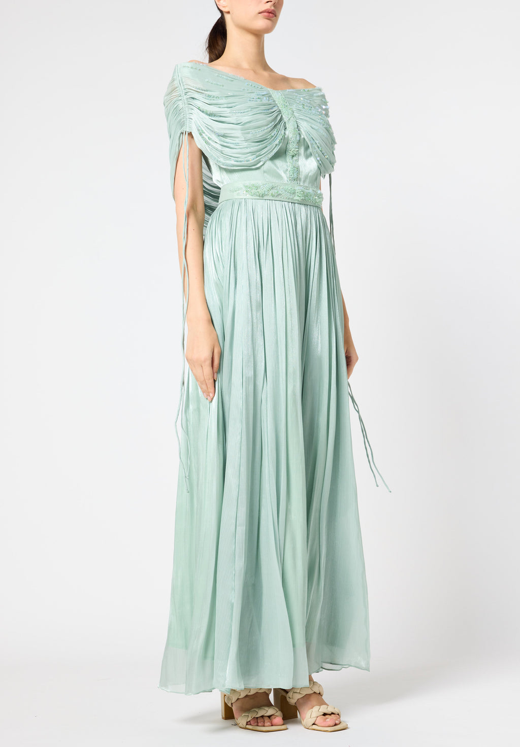 Beautiful Off shoulder Silk Dress With Ruched details On The Body