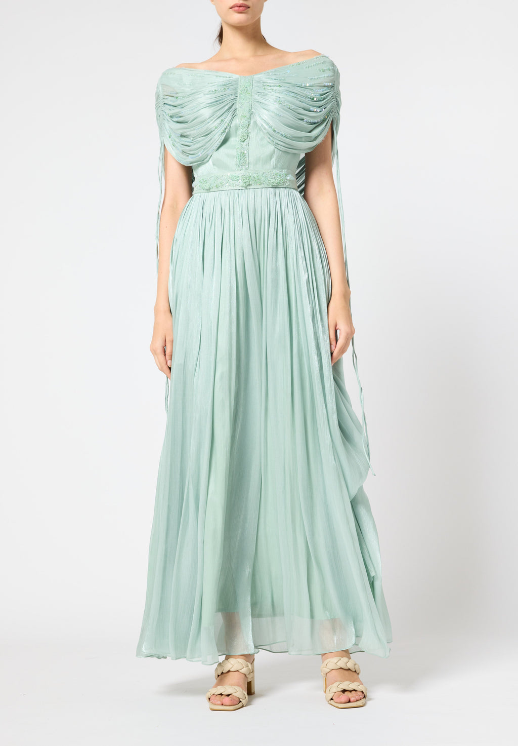 Beautiful Off shoulder Silk Dress With Ruched details On The Body