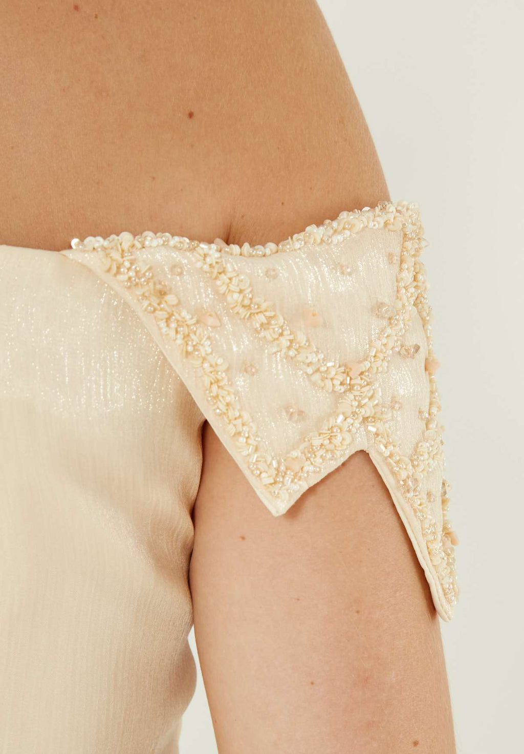 Simple And Elegant embroidered Off Shoulder Silk Dress With Cap Sleeves