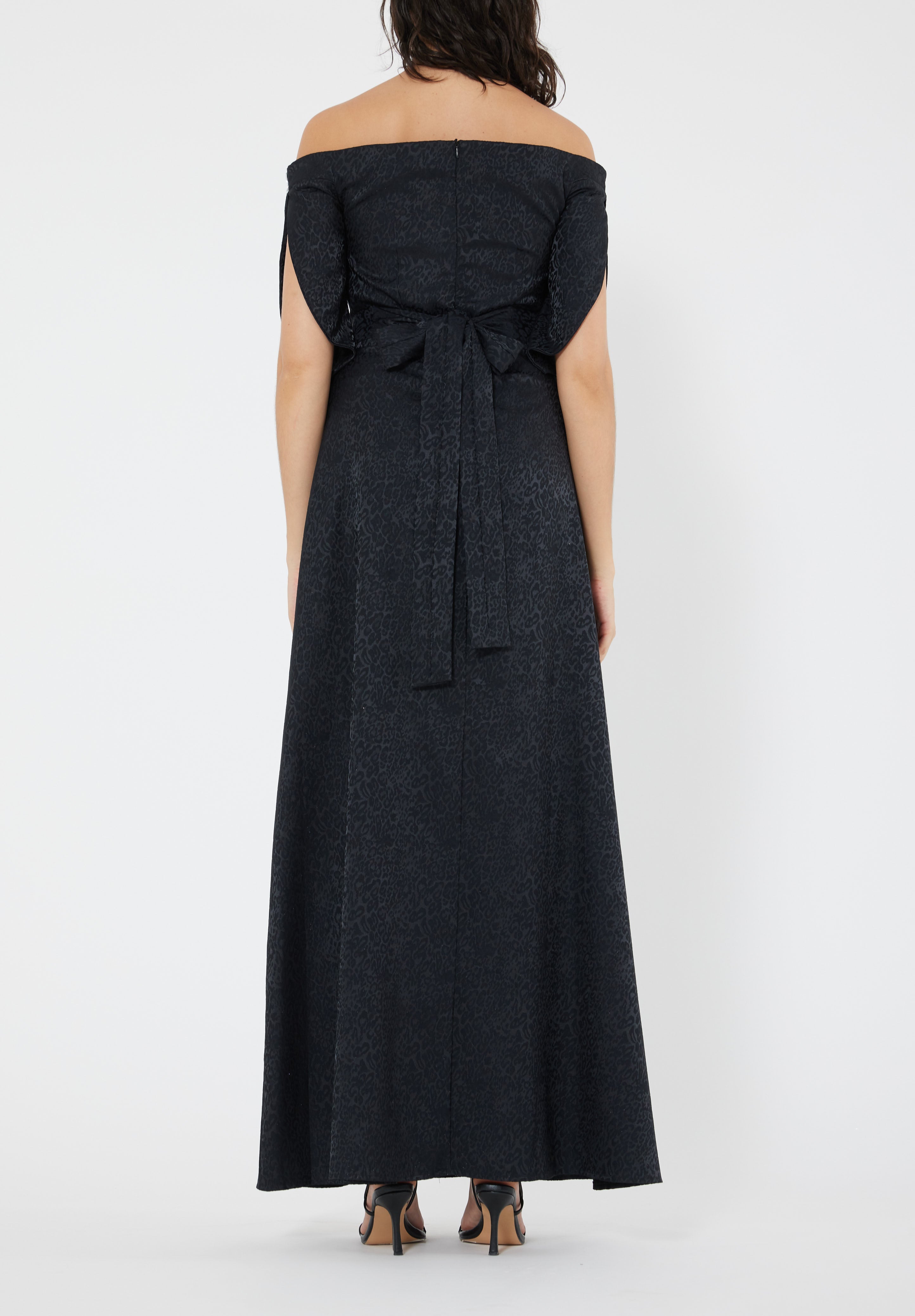 Stunning Fit And Flare Long Embroidered Dress With Off Shoulder Neckline And Half Sleeves