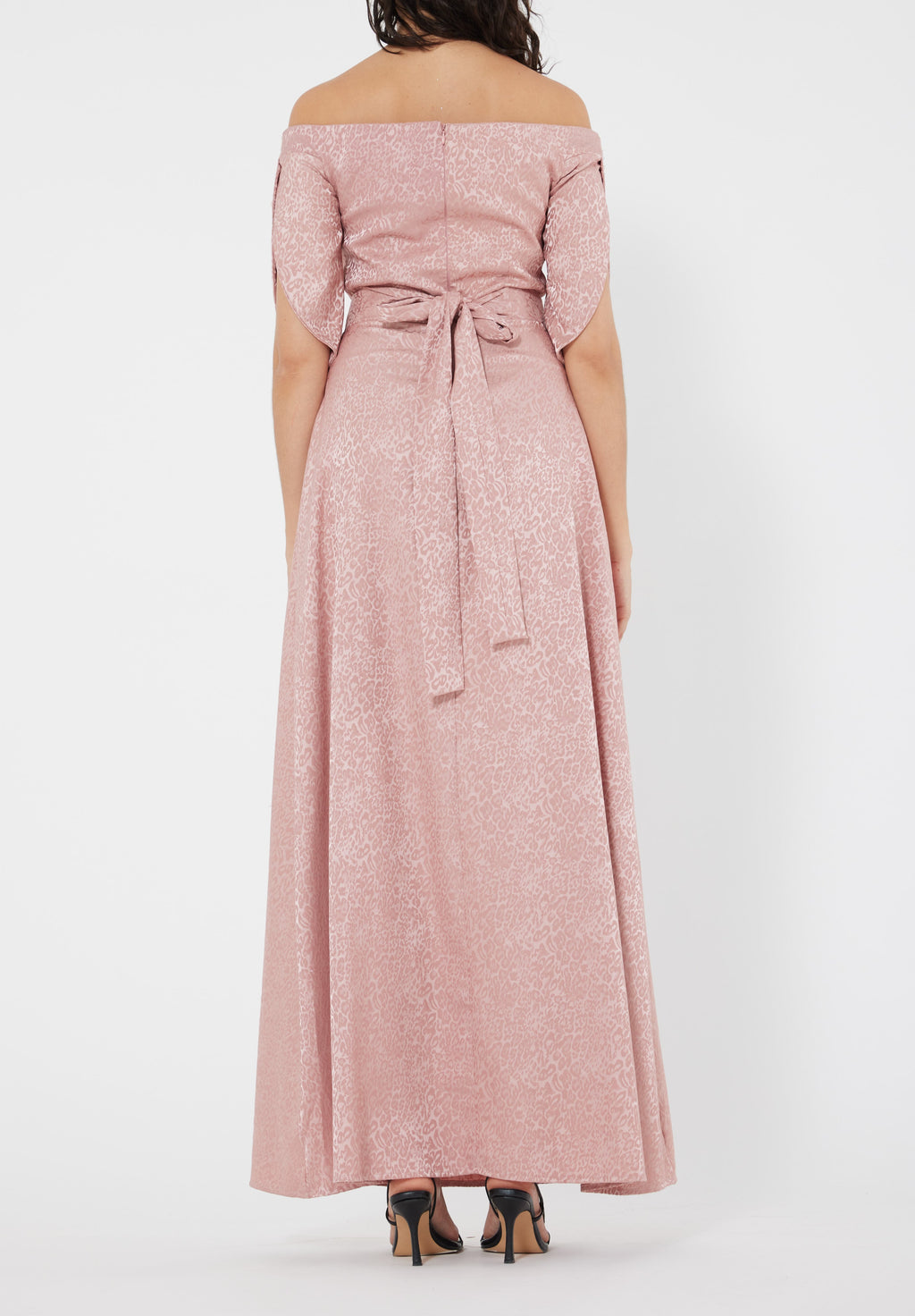 Stunning Fit And Flare Long Embroidered Dress With Off Shoulder Neckline And Half Sleeves