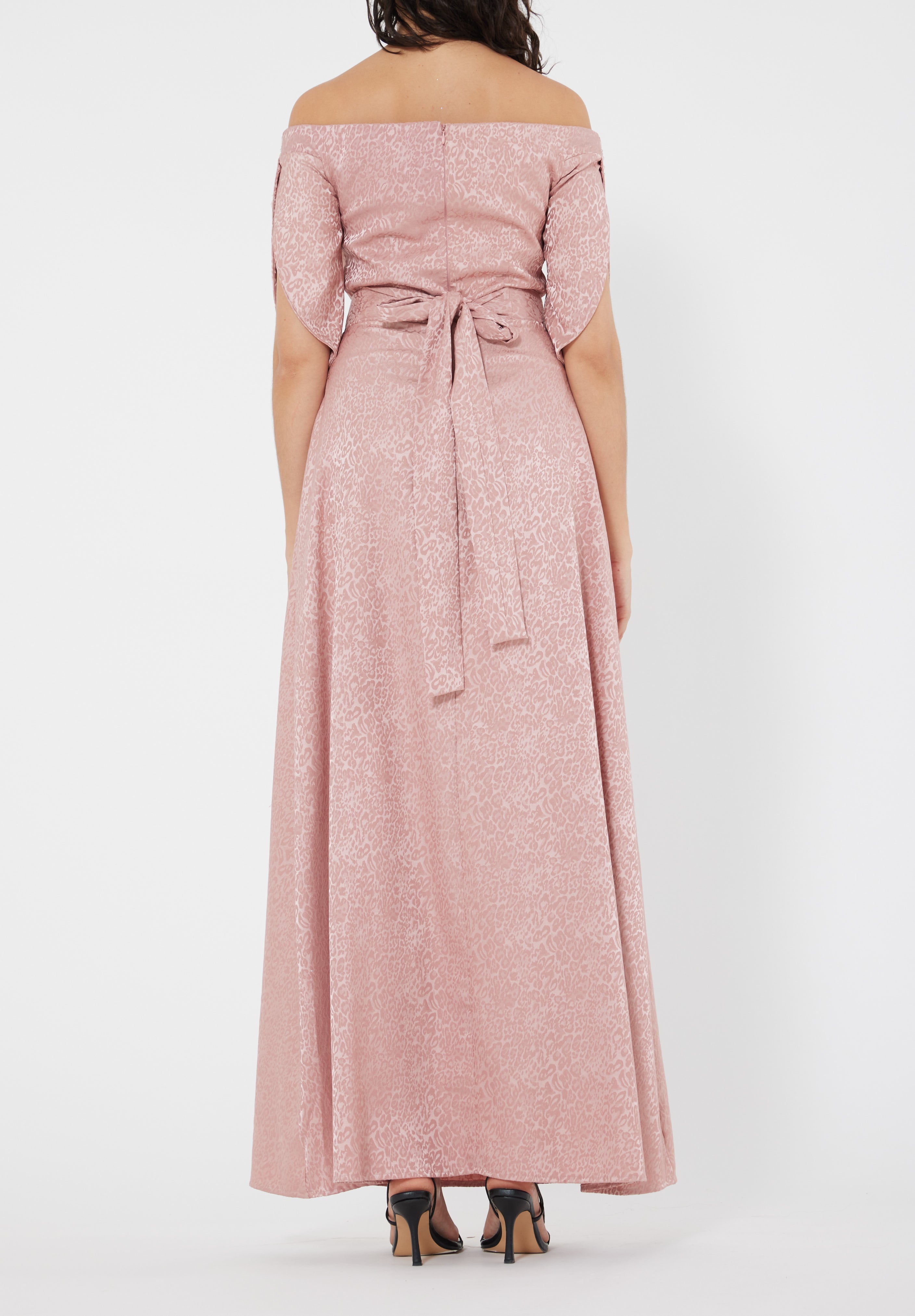 Stunning Fit And Flare Long Embroidered Dress With Off Shoulder Neckline And Half Sleeves