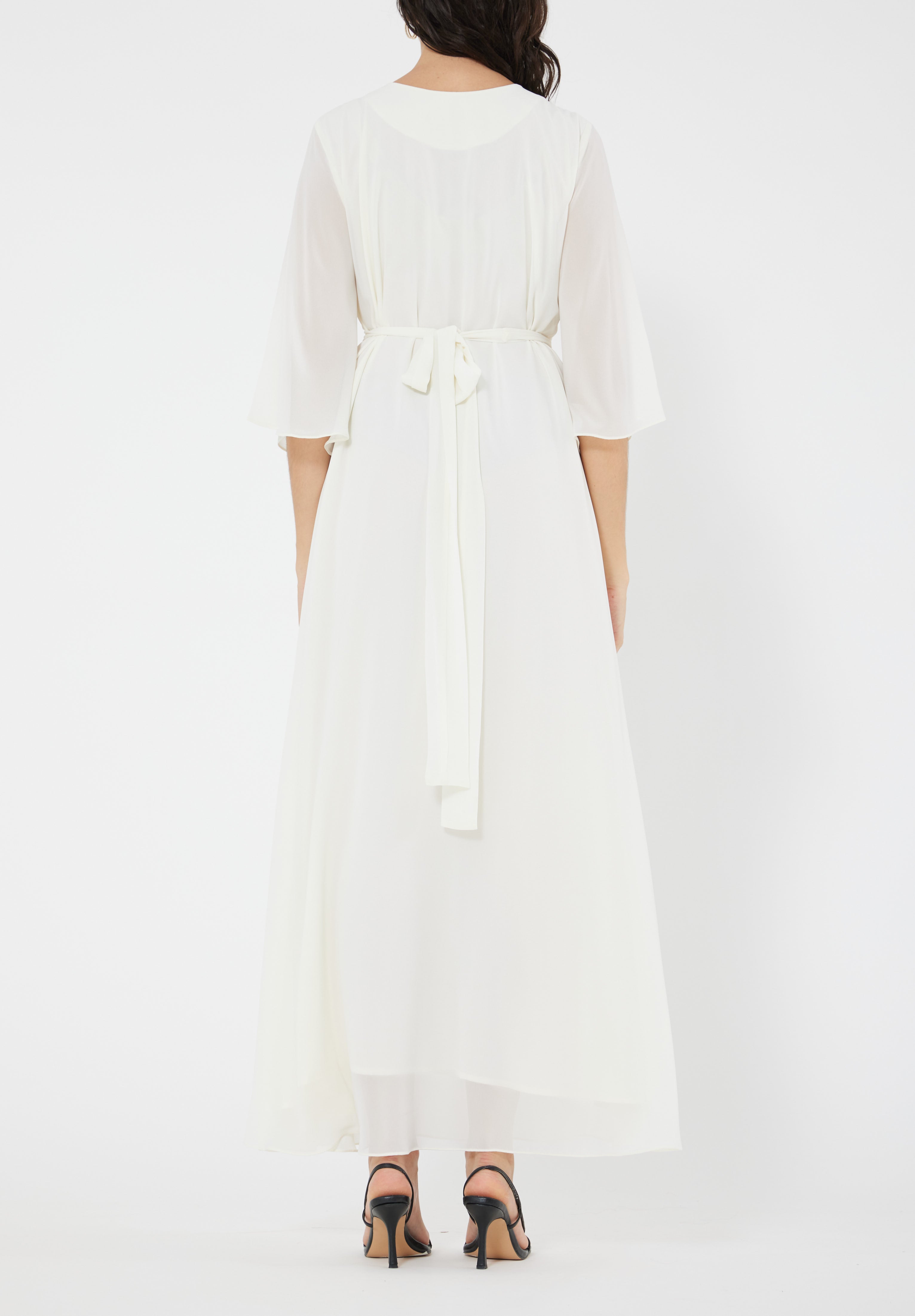 Beautiful Embroidered Asymmetrical Chiffon Long Dress