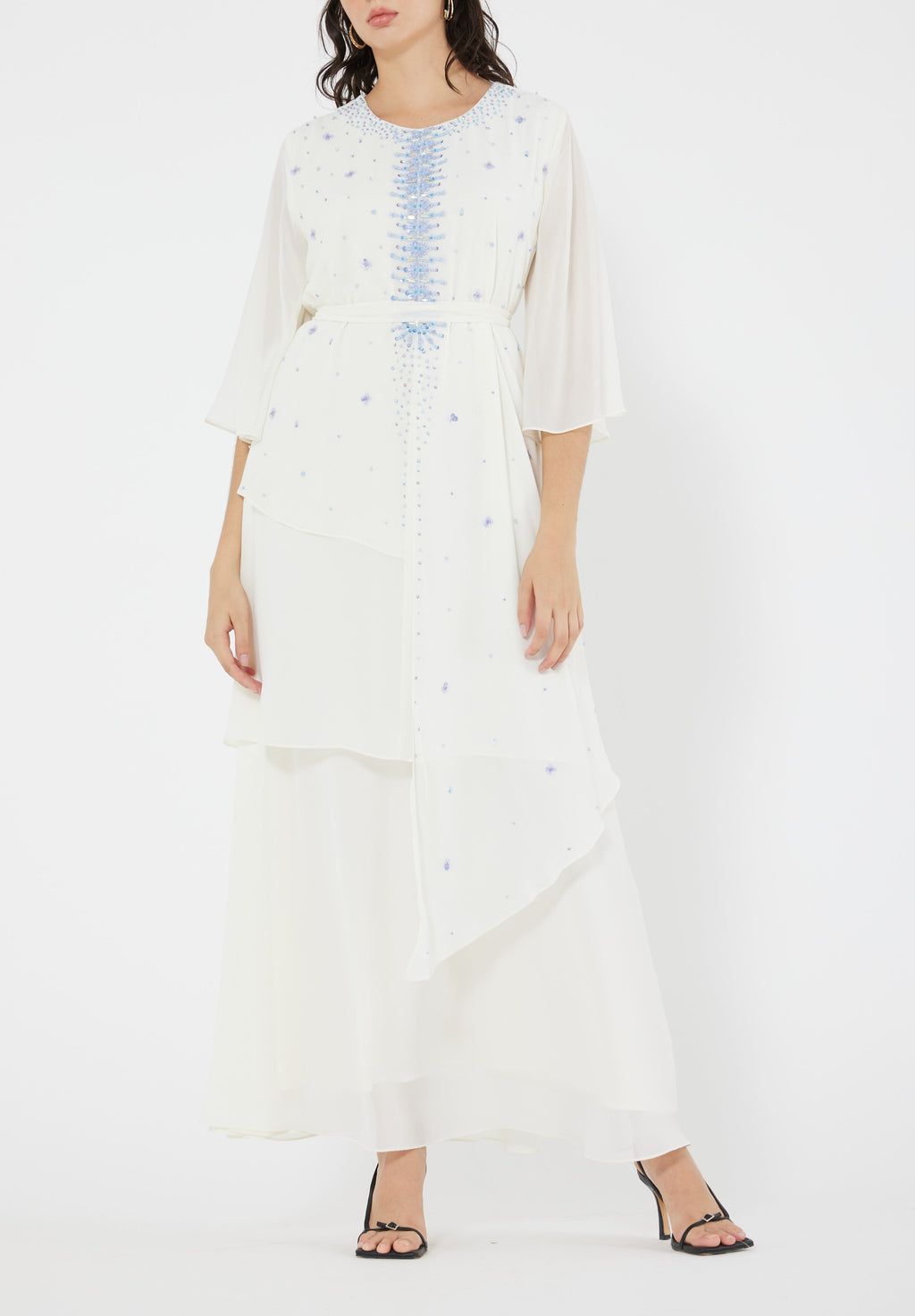 Beautiful Embroidered Asymmetrical Chiffon Long Dress