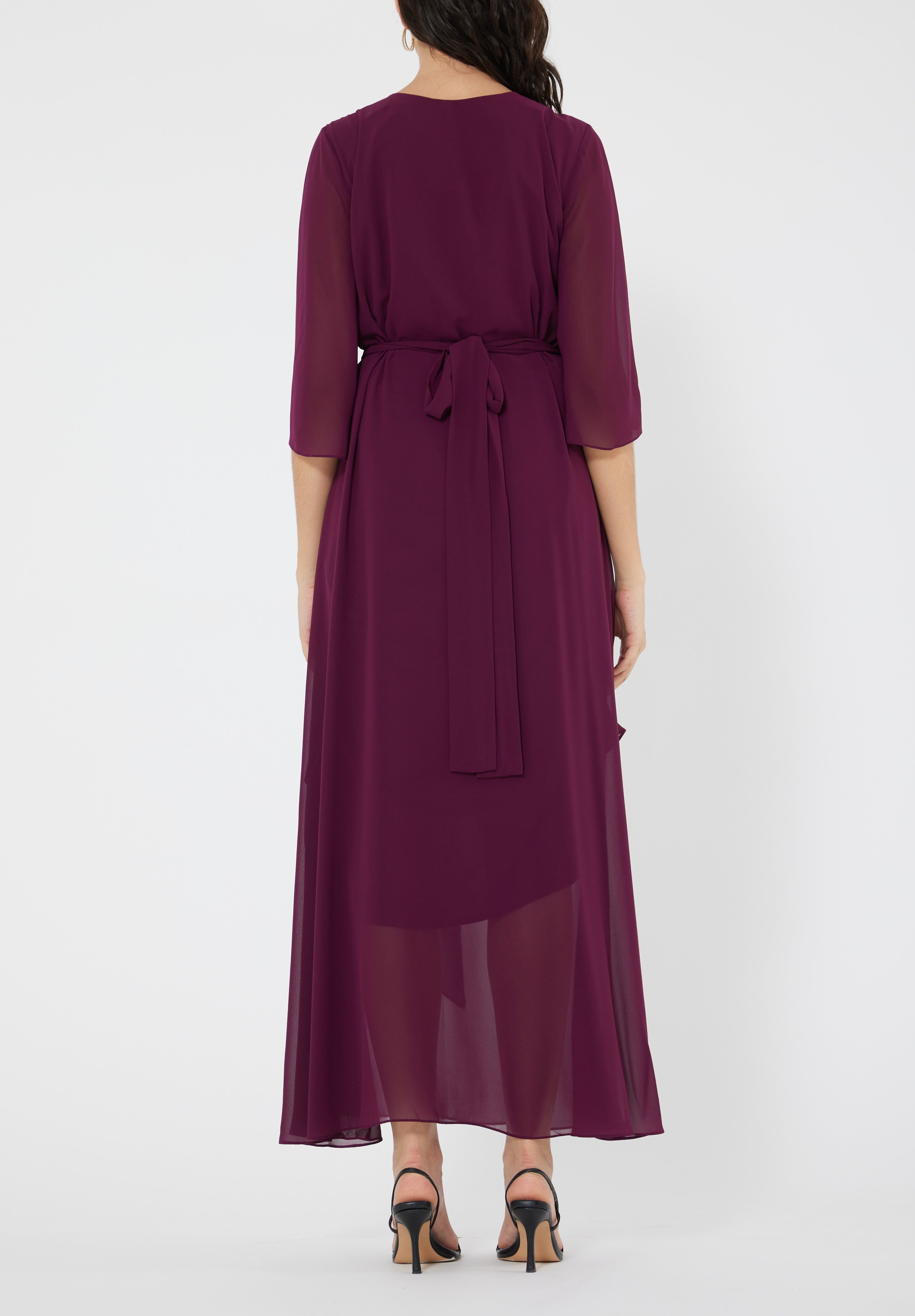 Beautiful Embroidered Asymmetrical Chiffon Long Dress