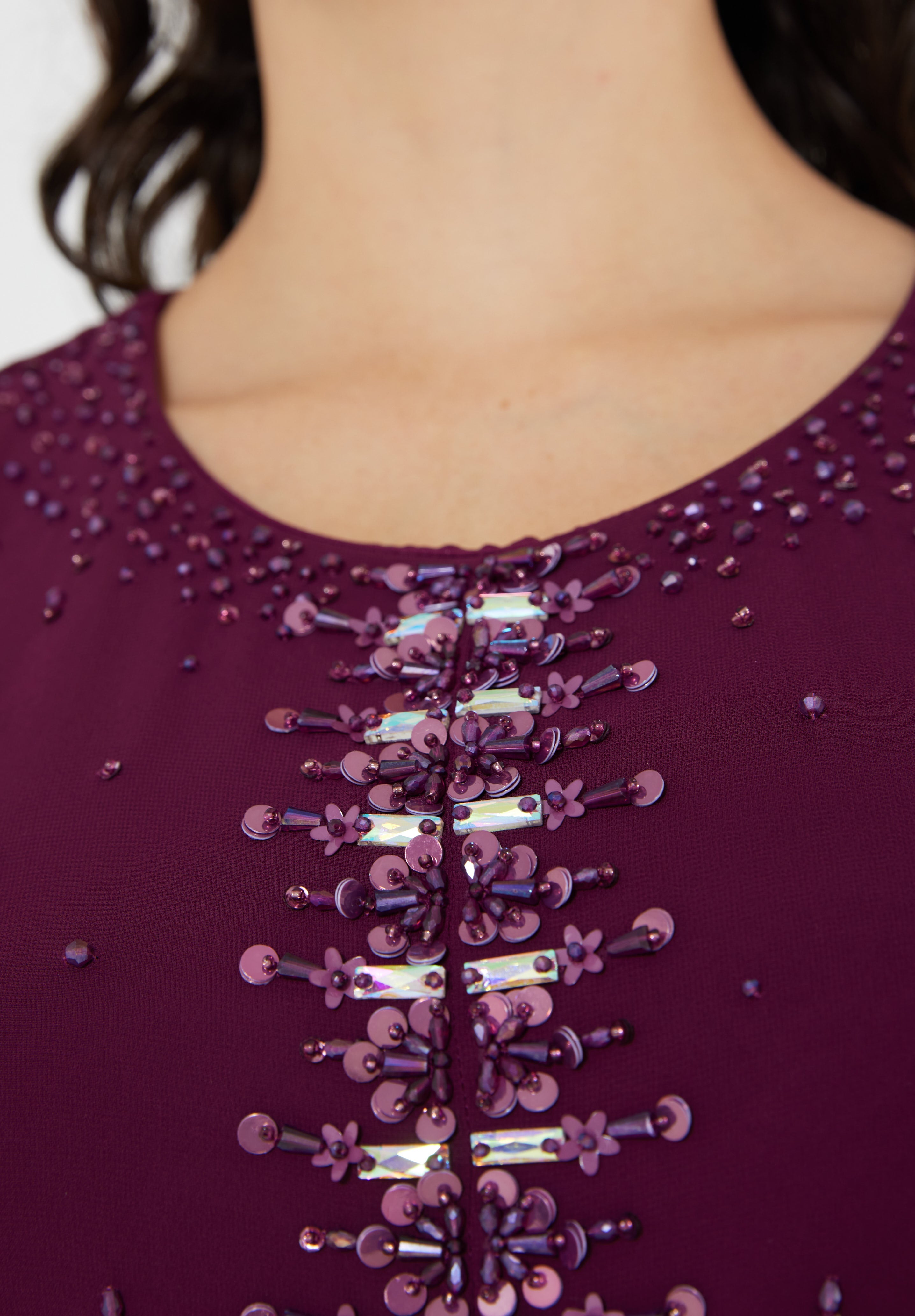 Beautiful Embroidered Asymmetrical Chiffon Long Dress