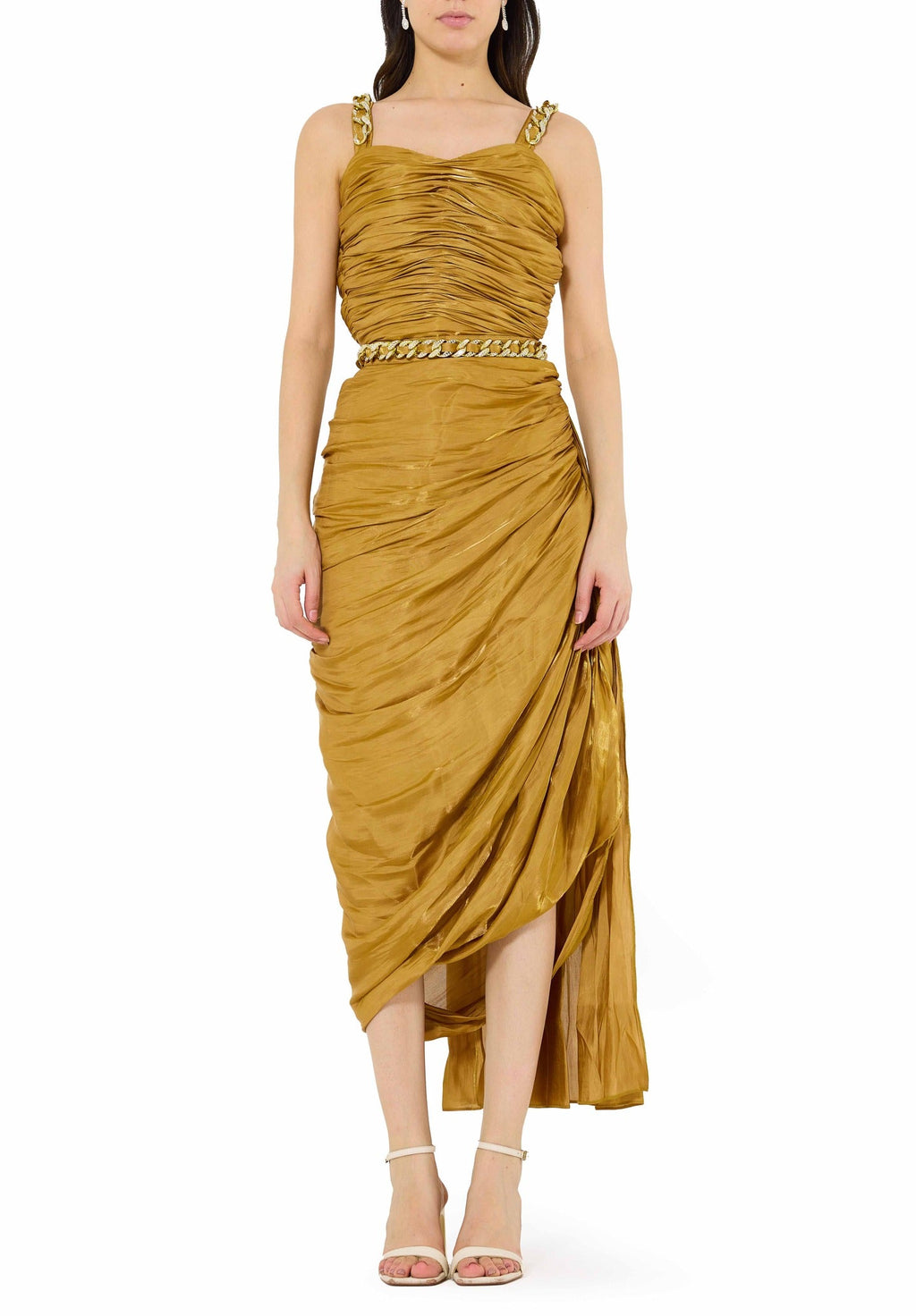 Ruched Asymmetrical Silk Sleeveless Bardot Dress With Sweetheart Neckline