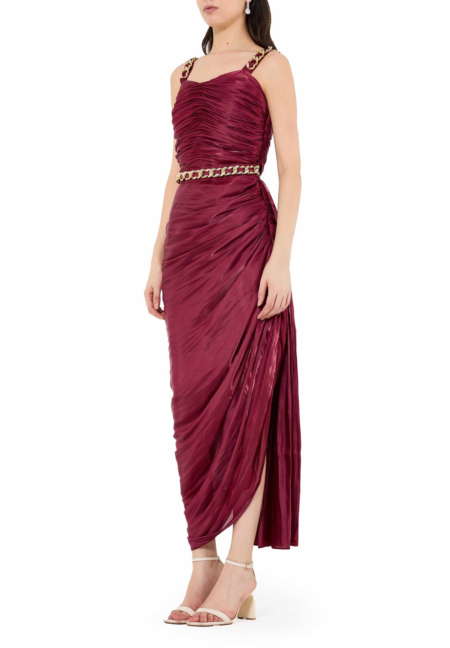 Ruched Asymmetrical Silk Sleeveless Bardot Dress With Sweetheart Neckline