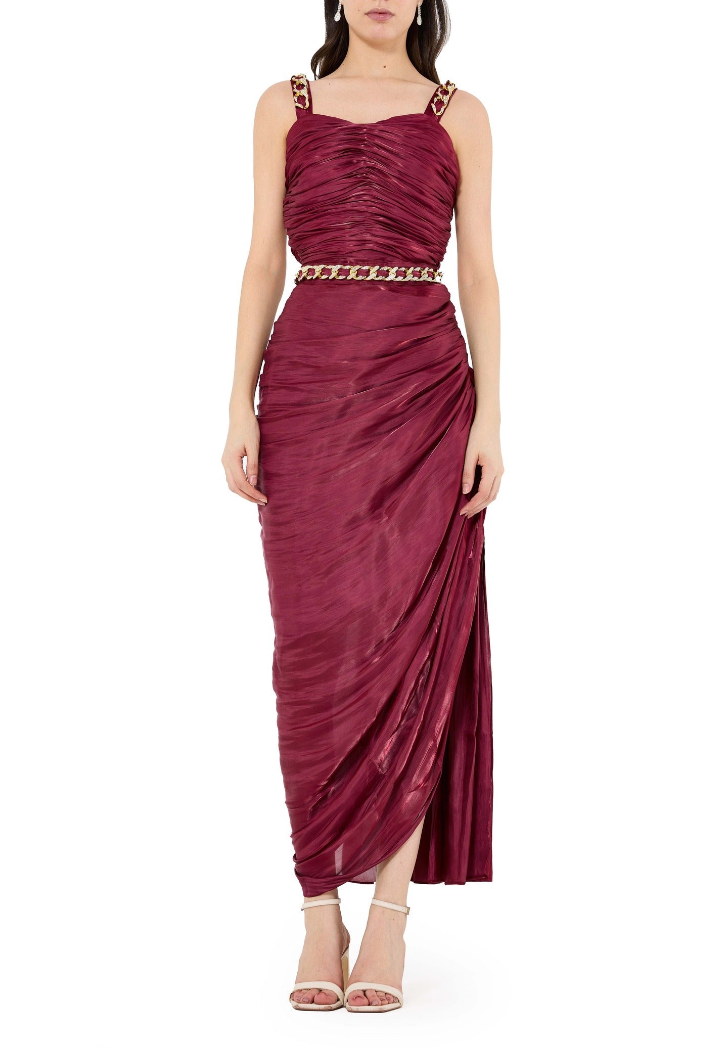 Ruched Asymmetrical Silk Sleeveless Bardot Dress With Sweetheart Neckline