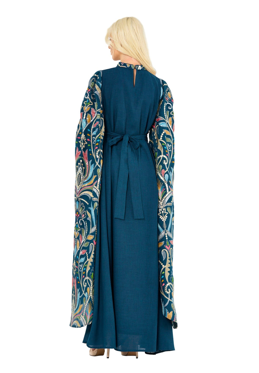 Floral Embroidered Cape Dress