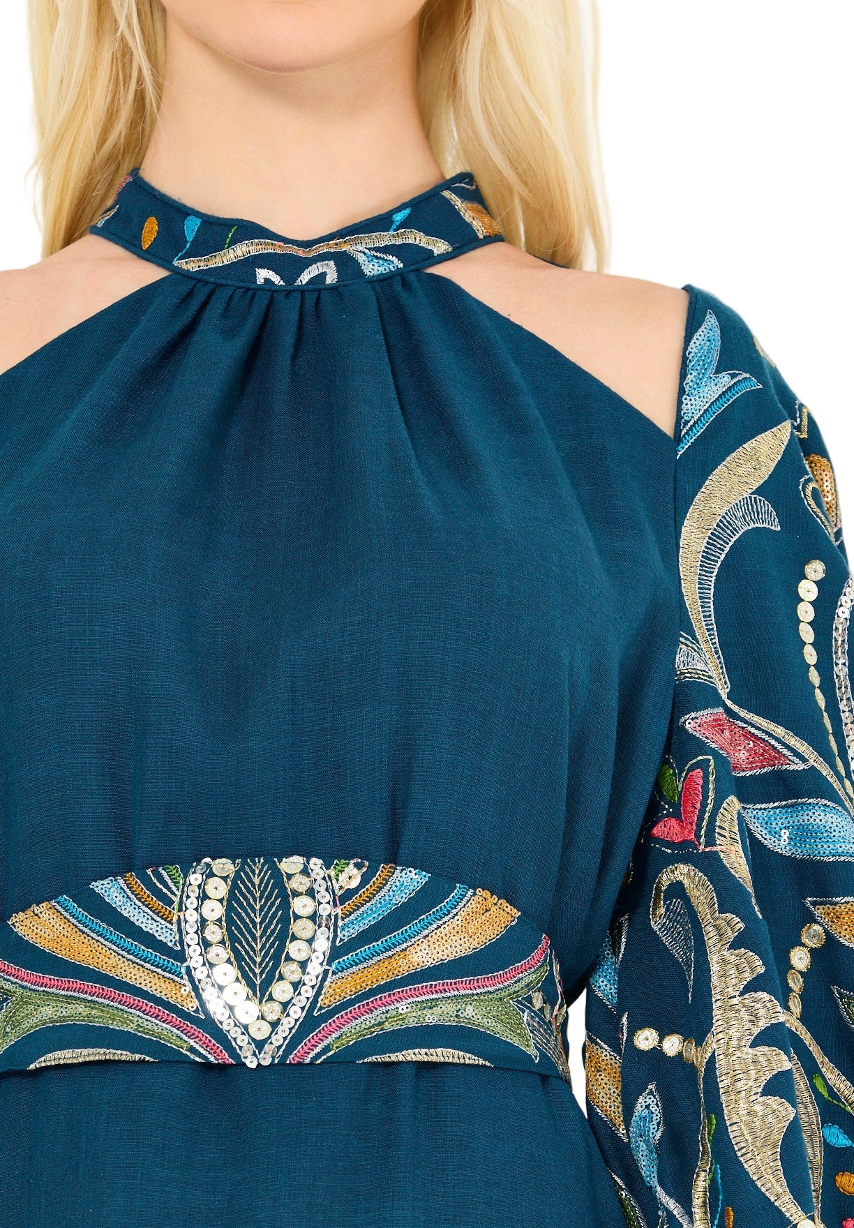 Floral Embroidered Cape Dress