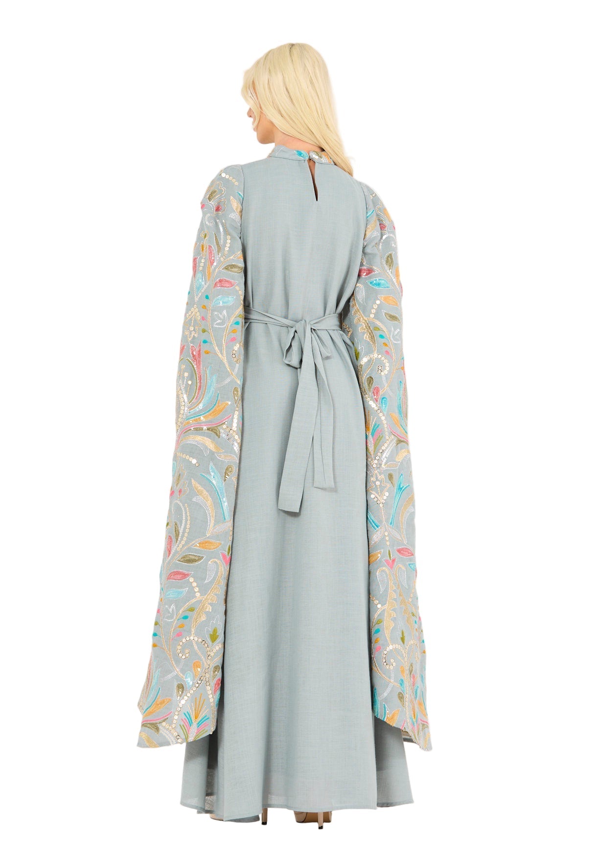 Floral Embroidered Cape Dress