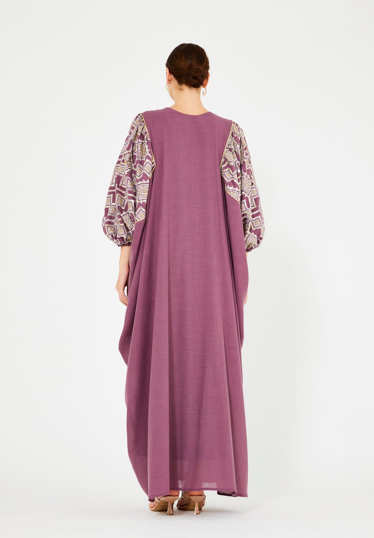 Bead Embellished Cowl Draped Kaftan Dress