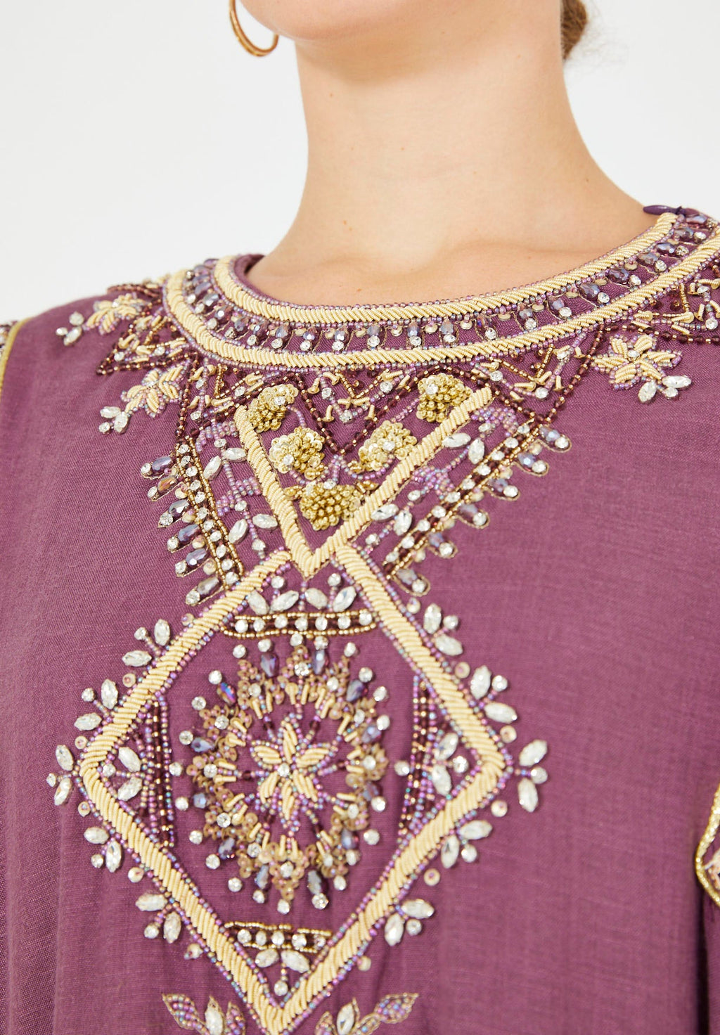 Bead Embellished Cowl Draped Kaftan Dress