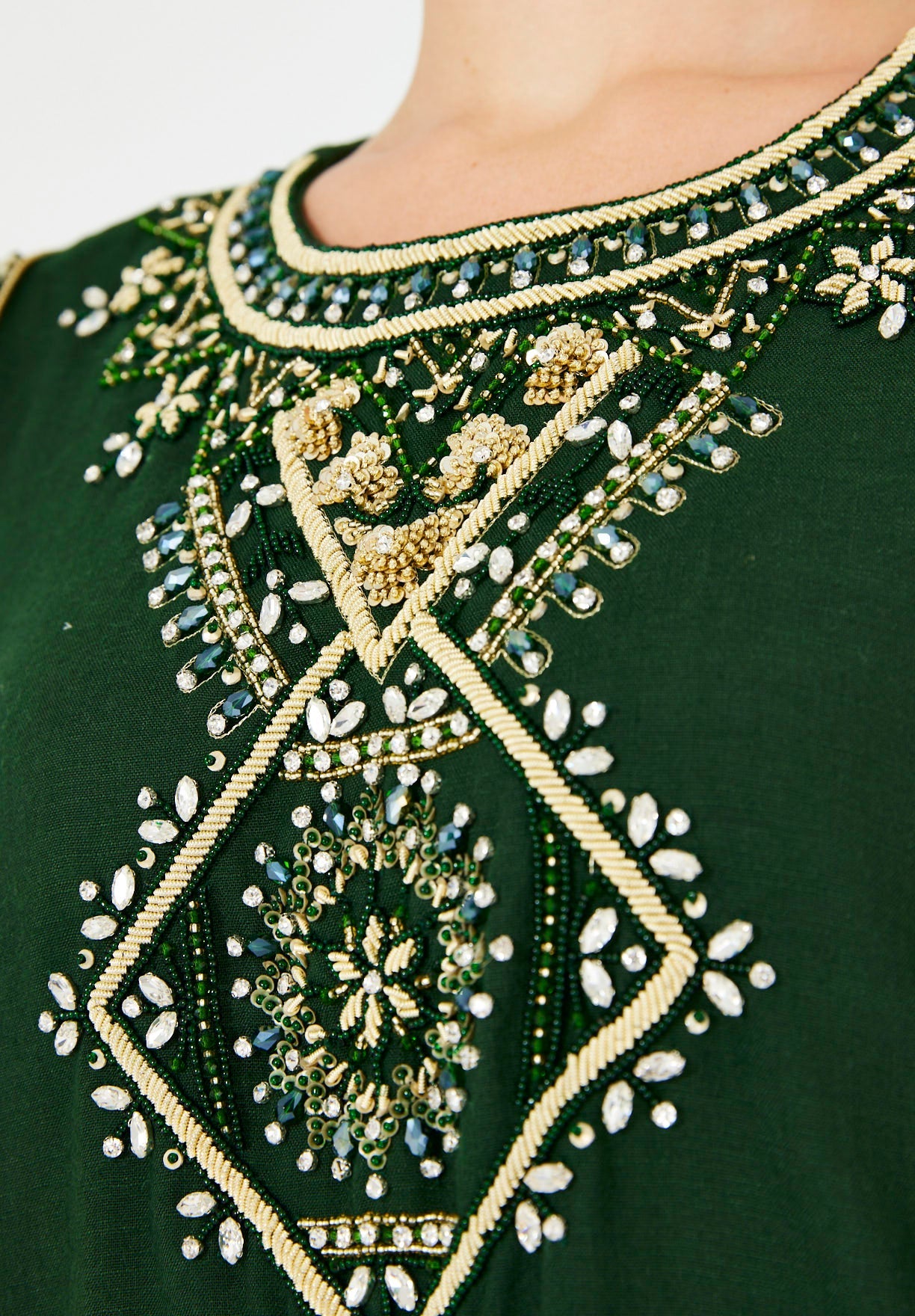 Bead Embellished Cowl Draped Kaftan Dress