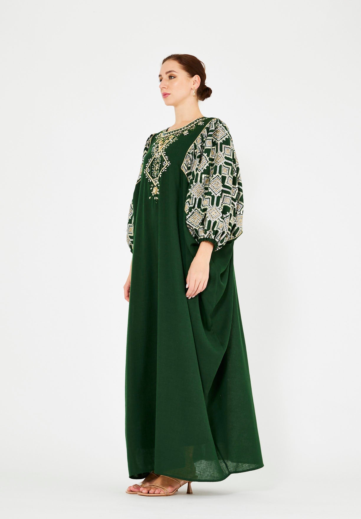 Bead Embellished Cowl Draped Kaftan Dress