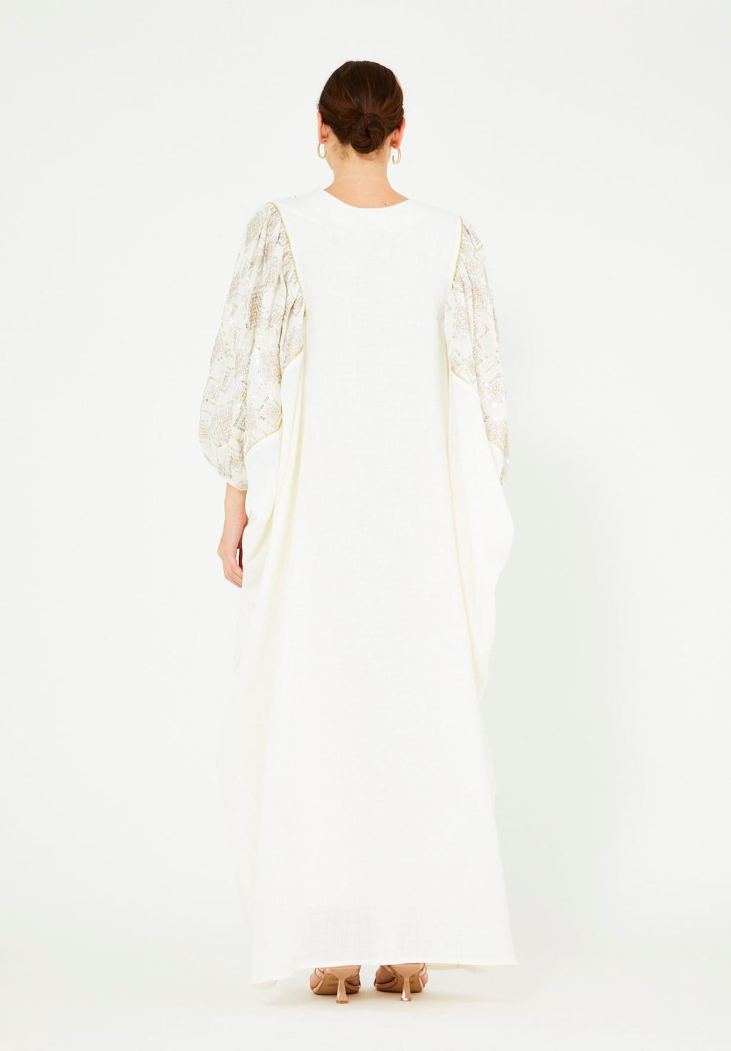 Bead Embellished Cowl Draped Kaftan Dress