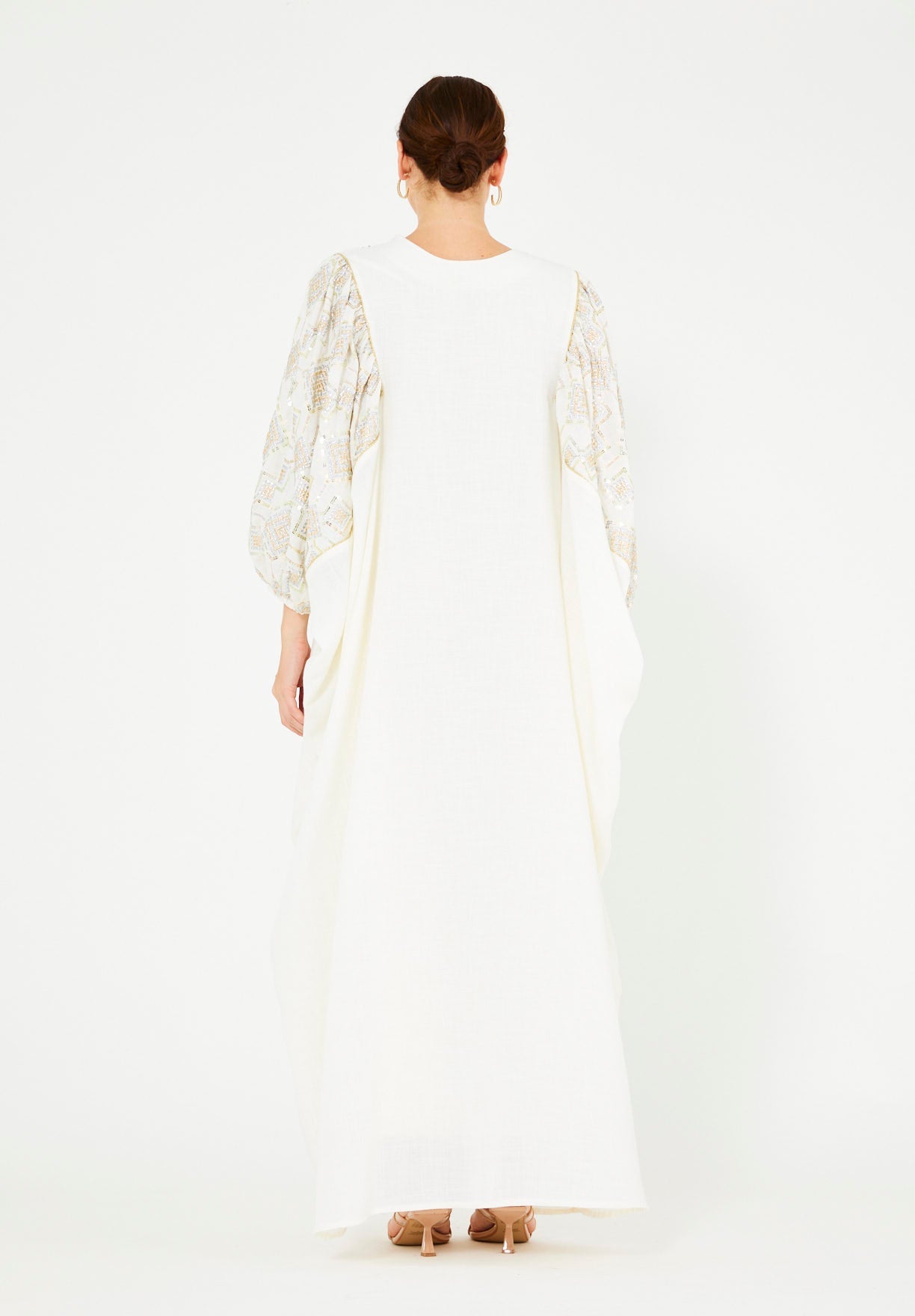 Bead Embellished Cowl Draped Kaftan Dress
