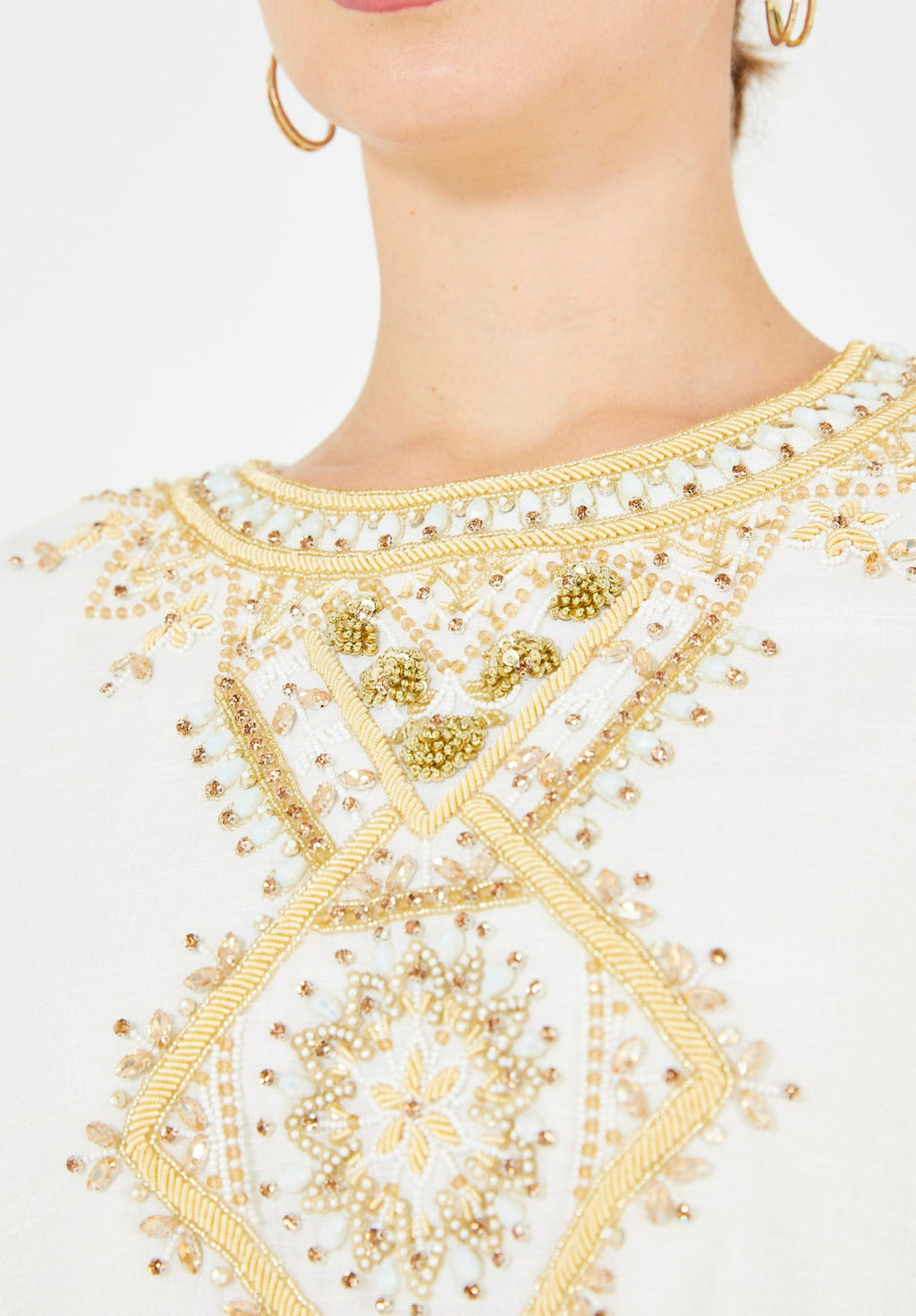 Bead Embellished Cowl Draped Kaftan Dress