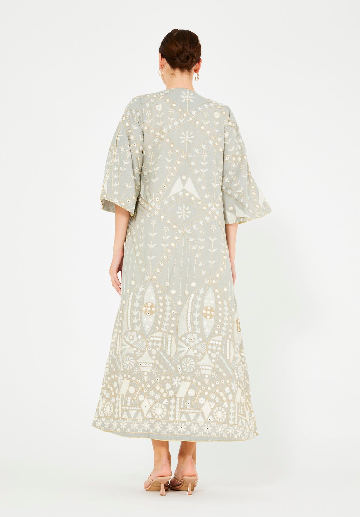 Gold Accent Embroidered Bisht & Dress Set